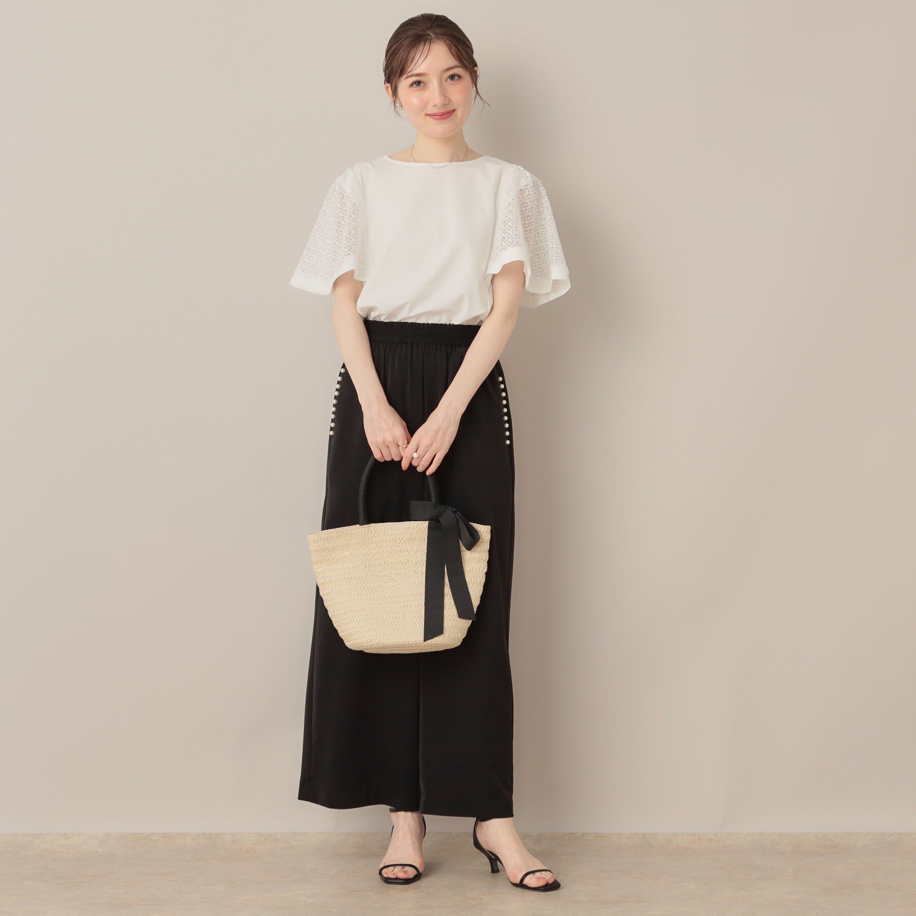 Couture broach「【接触冷感・5分袖】ケミカルレースフレアスリーブトップス」|Tシャツ・カットソー|