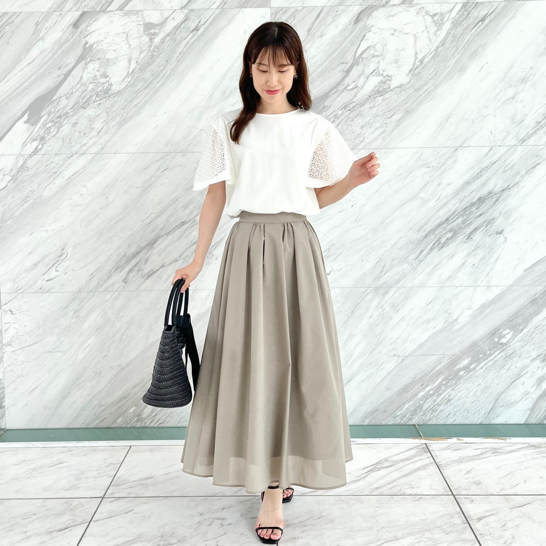 Couture broach「【接触冷感・5分袖】ケミカルレースフレアスリーブトップス」|Tシャツ・カットソー|