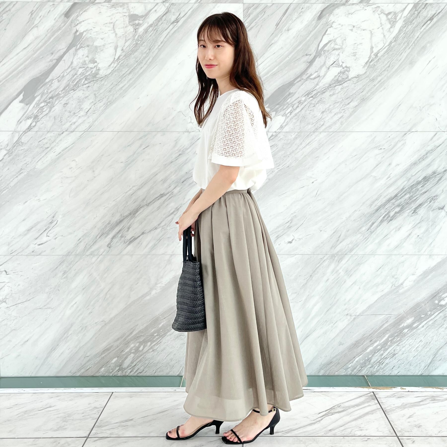 Couture broach「【接触冷感・5分袖】ケミカルレースフレアスリーブトップス」|Tシャツ・カットソー|