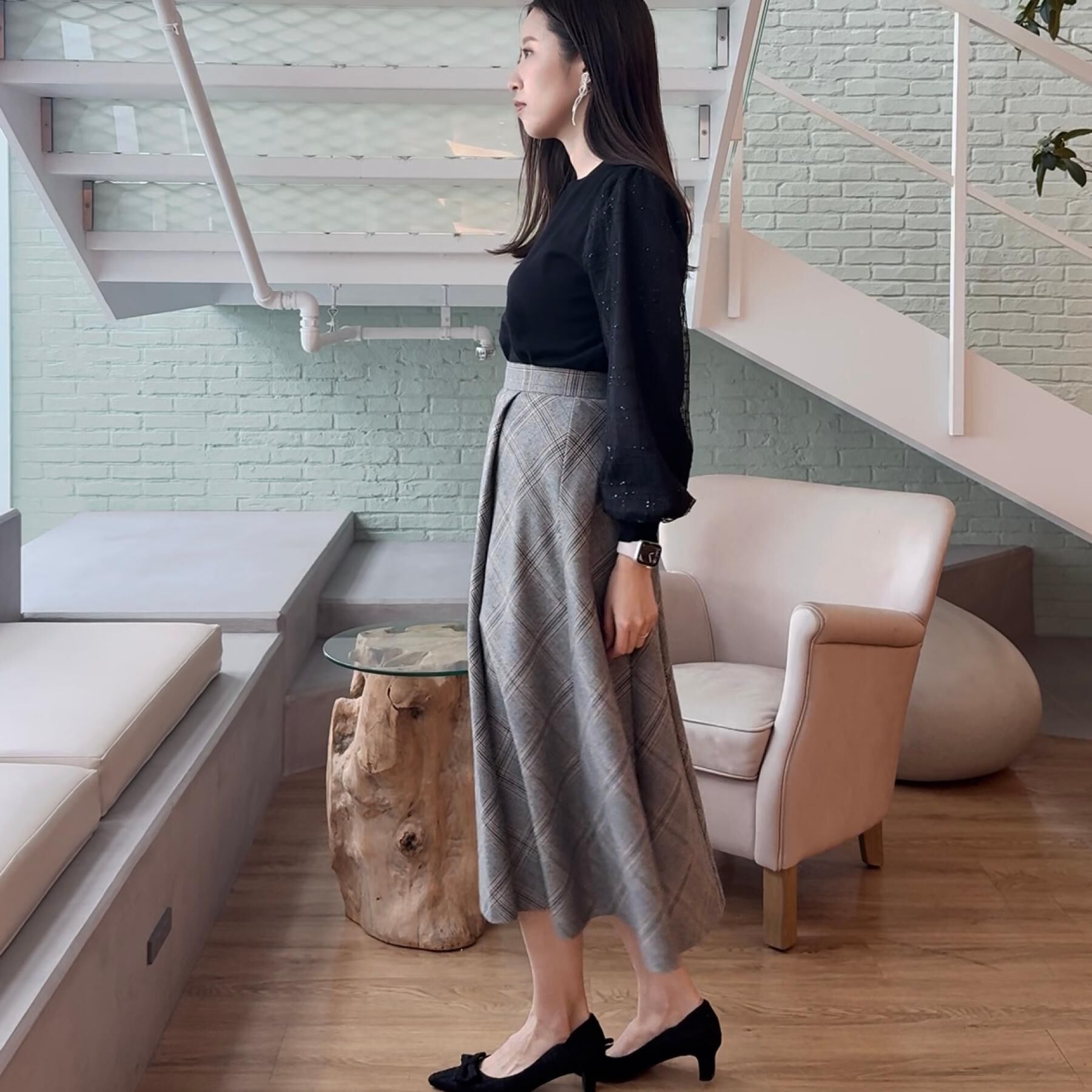 Couture broach「【フェミニン・着映え】袖チェックチュール ドッキングニット」|ニット・セーター|