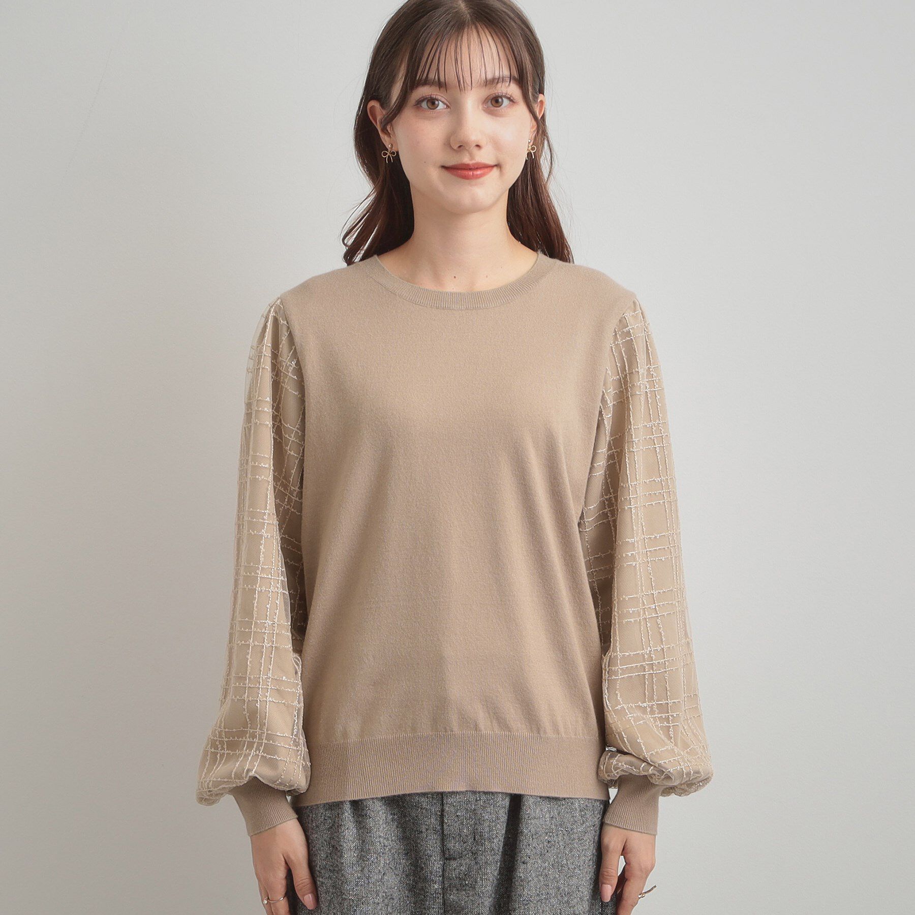 Couture broach「【フェミニン・着映え】袖チェックチュール ドッキングニット」|ニット・セーター|