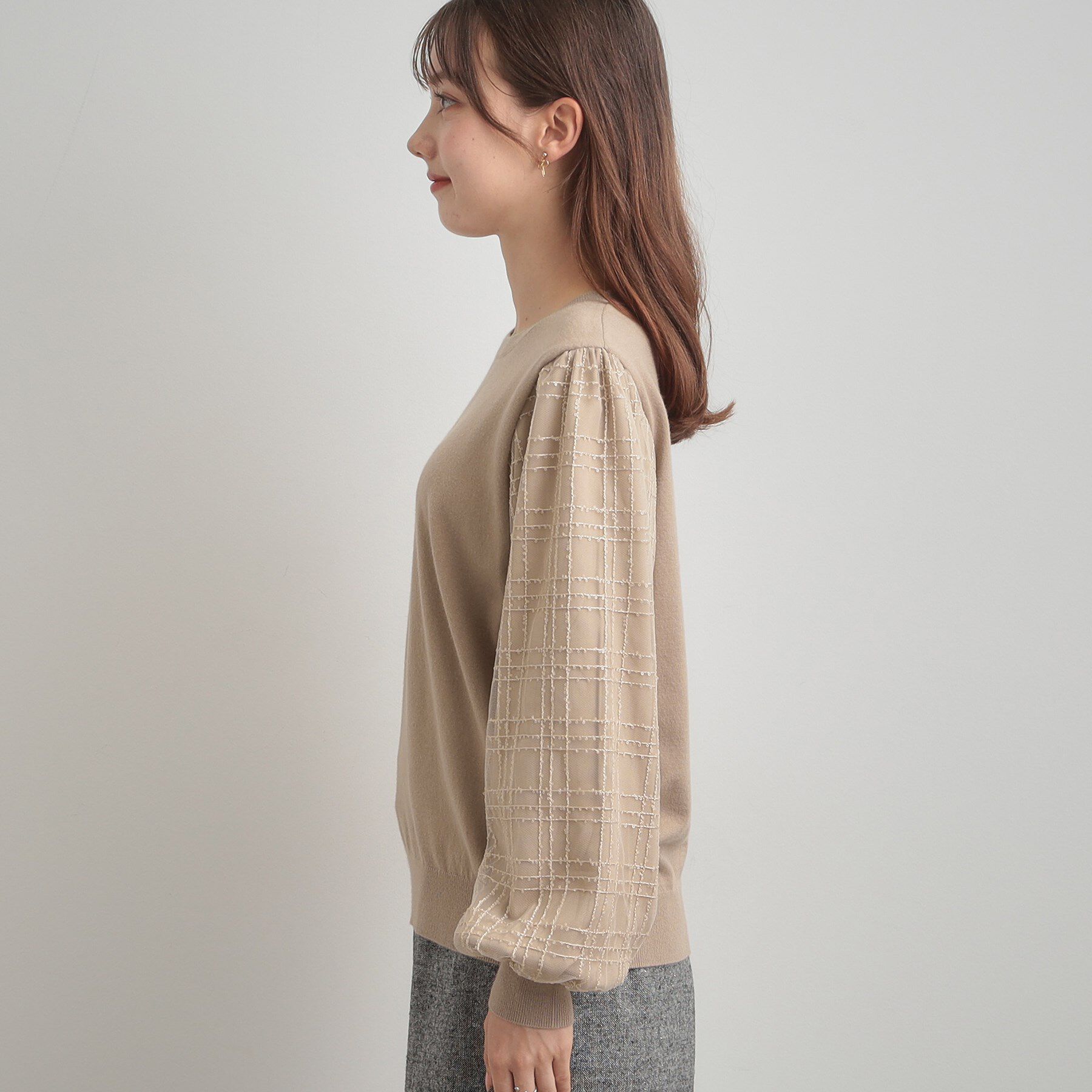 Couture broach「【フェミニン・着映え】袖チェックチュール ドッキングニット」|ニット・セーター|