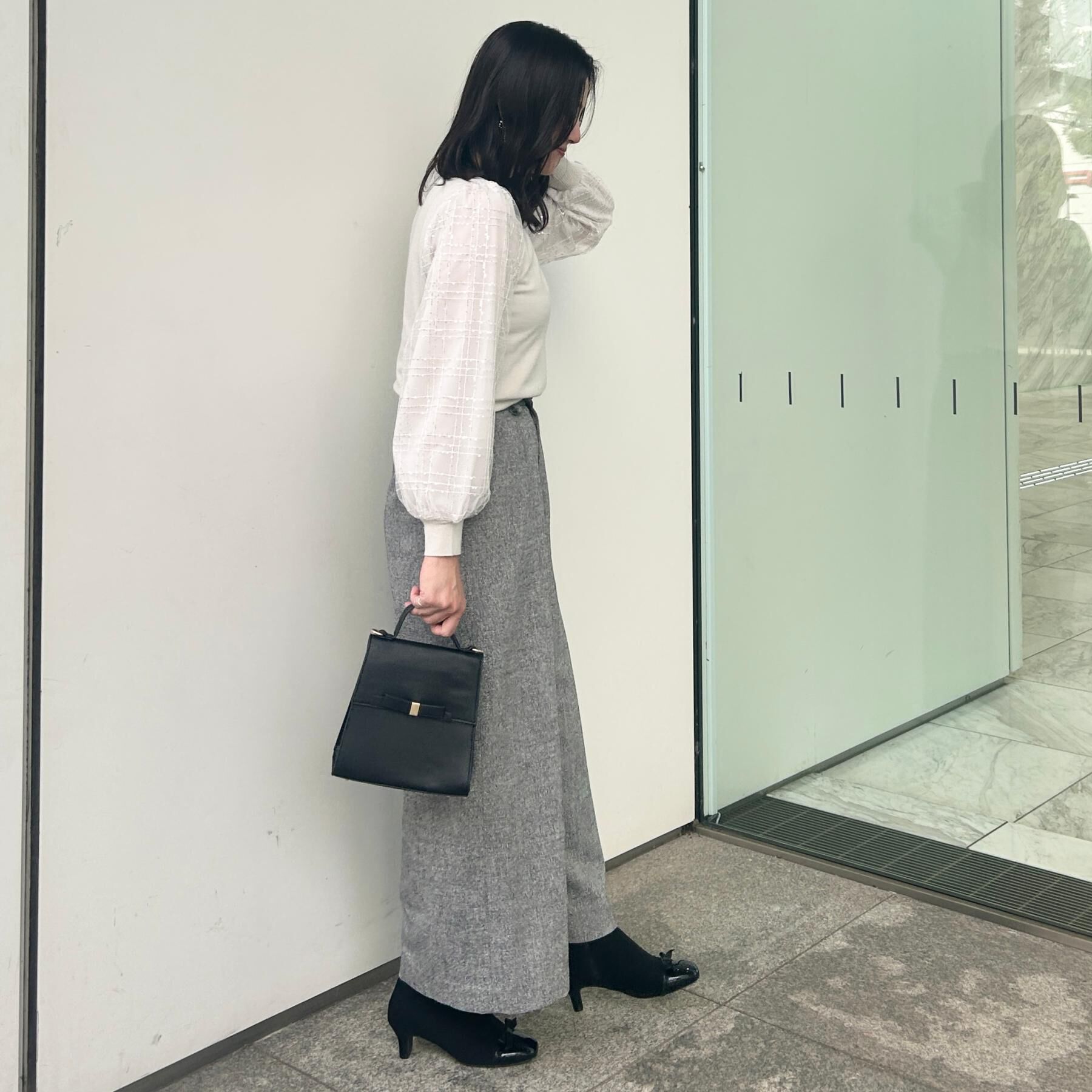 Couture broach「【フェミニン・着映え】袖チェックチュール ドッキングニット」|ニット・セーター|