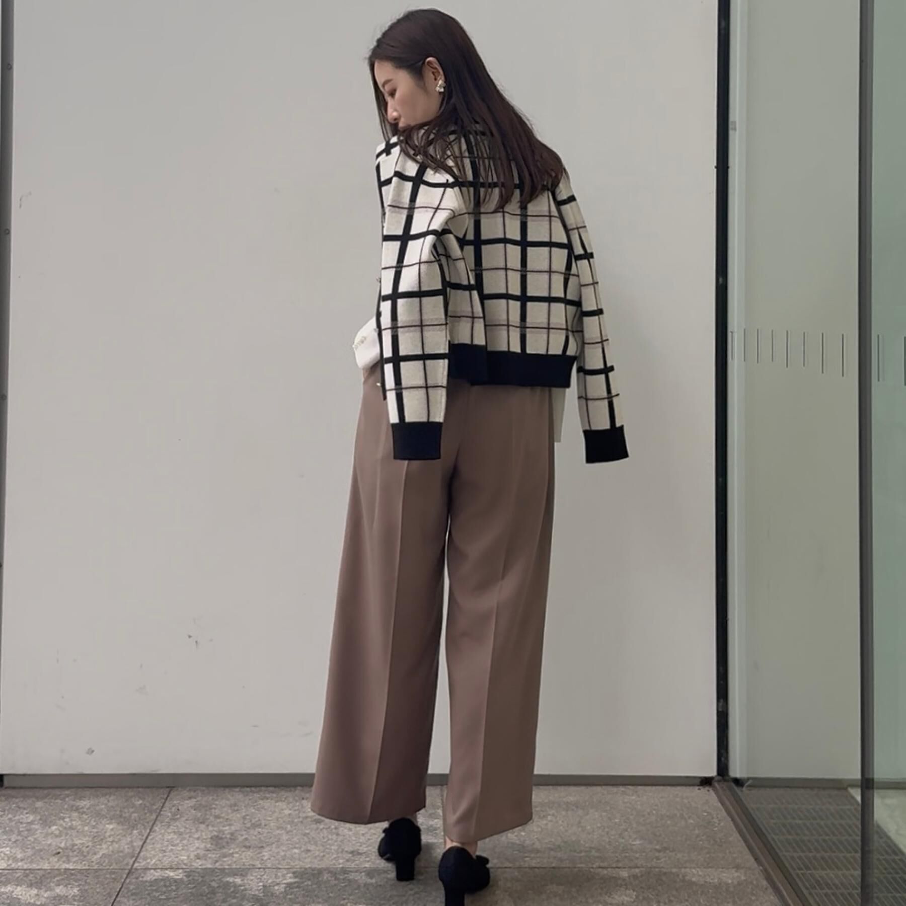 Couture broach「【大人可愛い・通勤】チェックジャカード ニットカーディガン」|カーディガン|