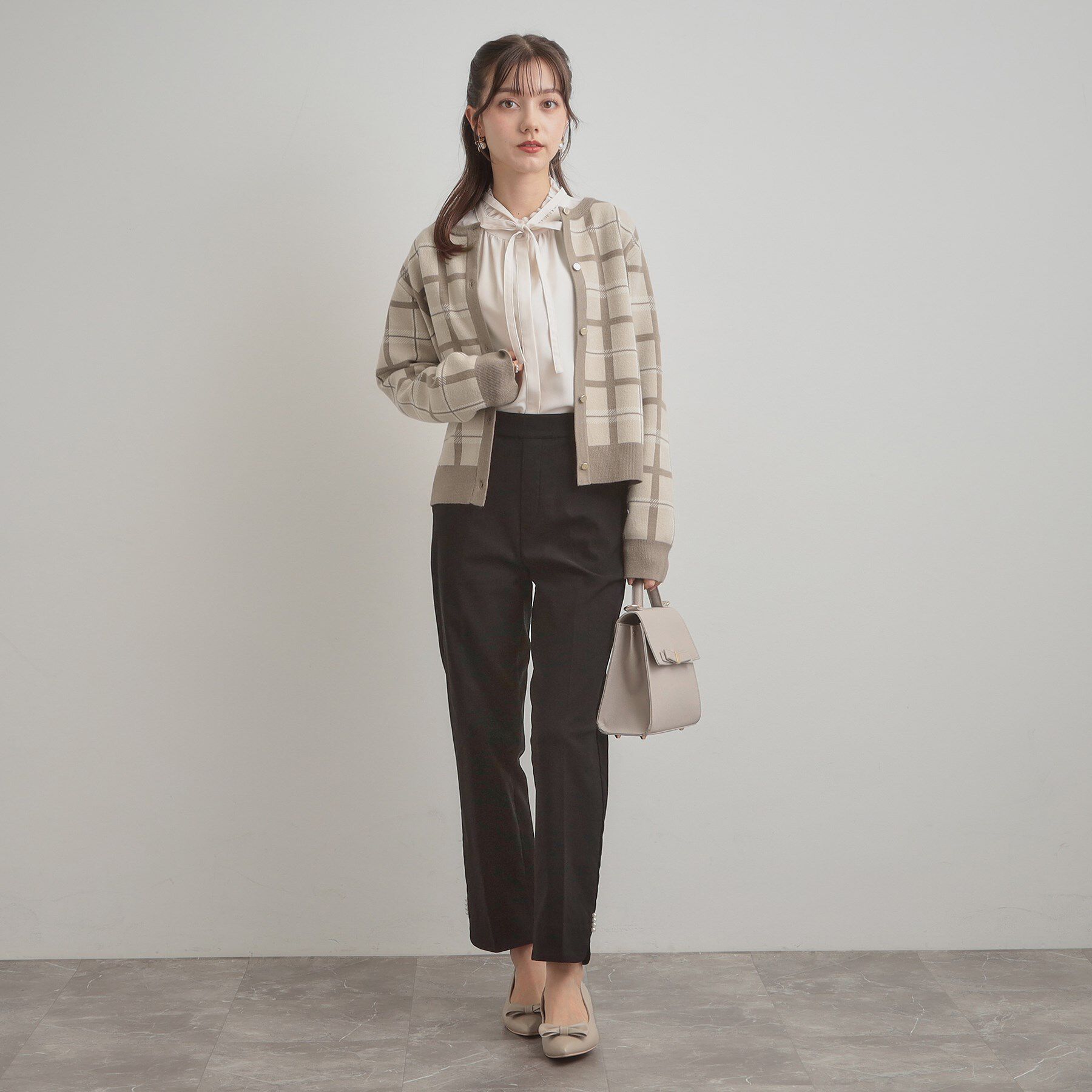 Couture broach「【大人可愛い・通勤】チェックジャカード ニットカーディガン」|カーディガン|