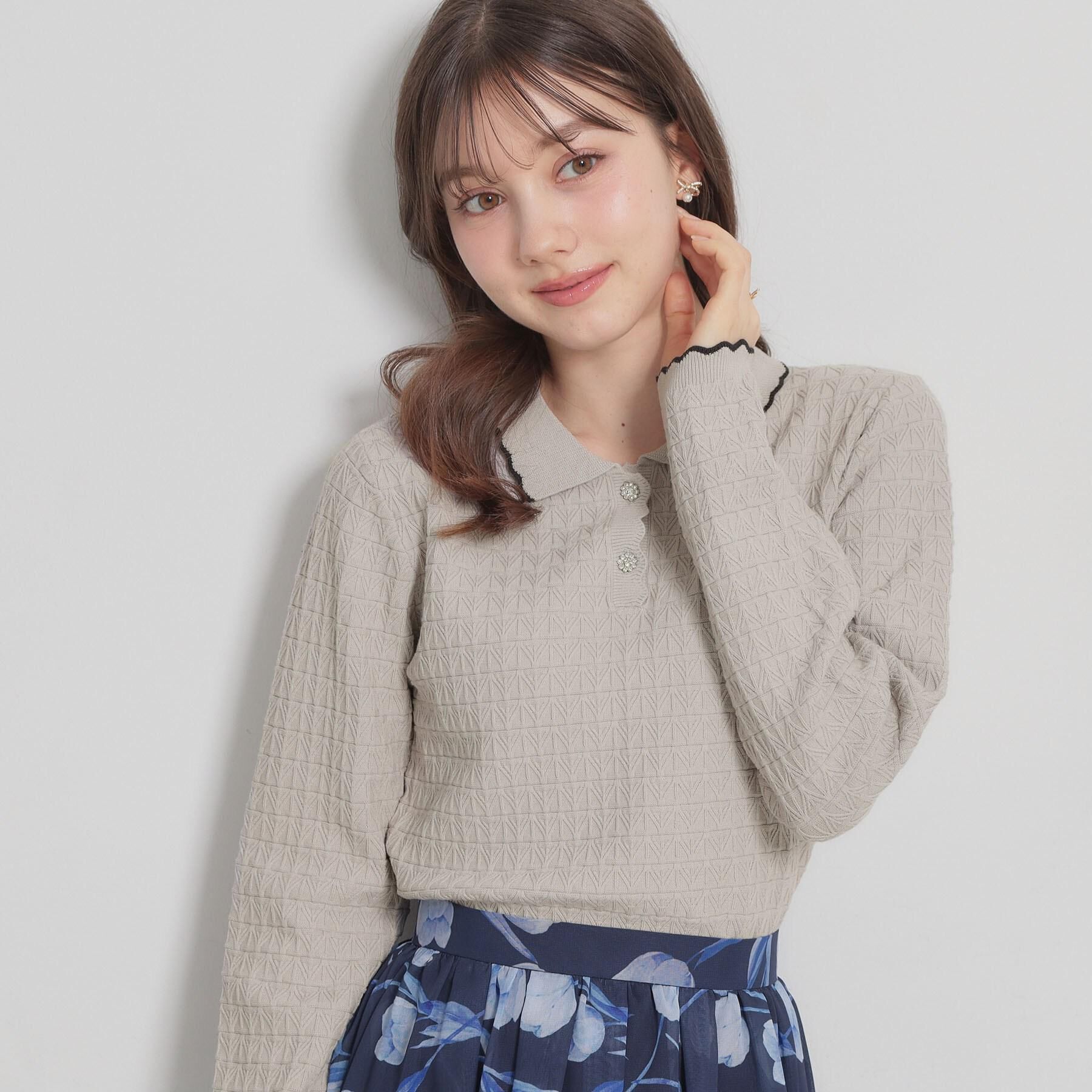 Couture broach「【洗える着映え】ビジュー釦ポロニット」|ニット・セーター|