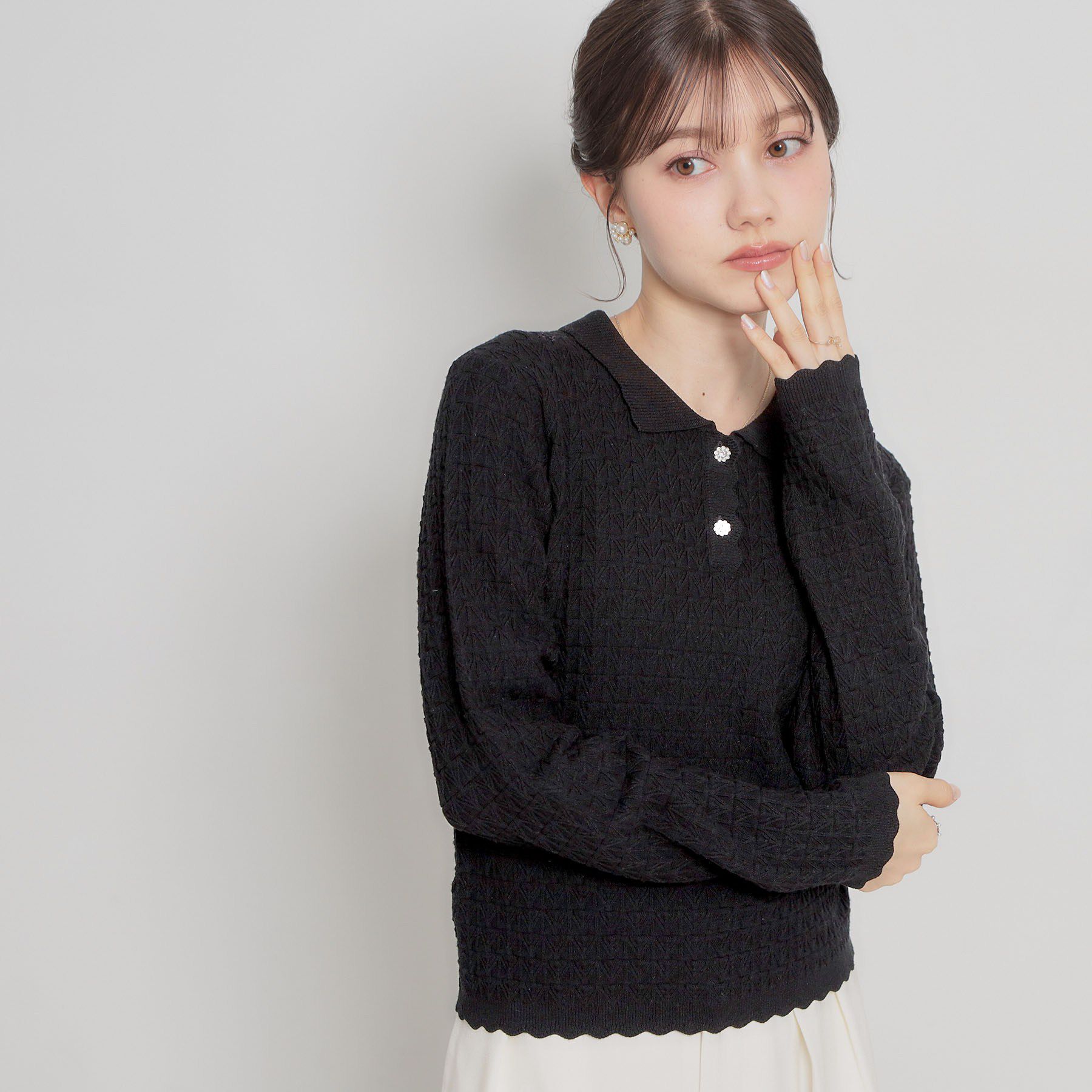 Couture broach「【洗える着映え】ビジュー釦ポロニット」|ニット・セーター|