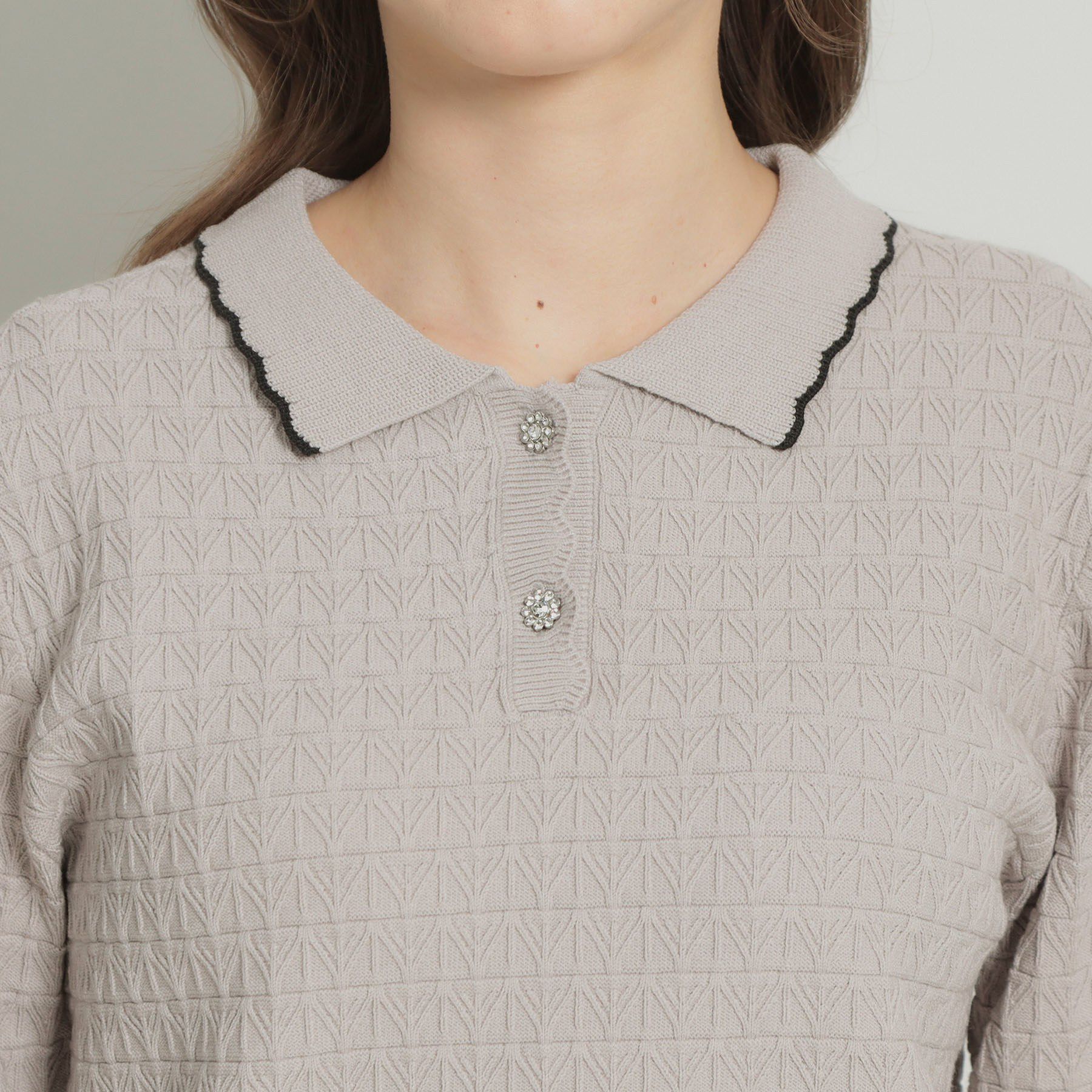 Couture broach「【洗える着映え】ビジュー釦ポロニット」|ニット・セーター|