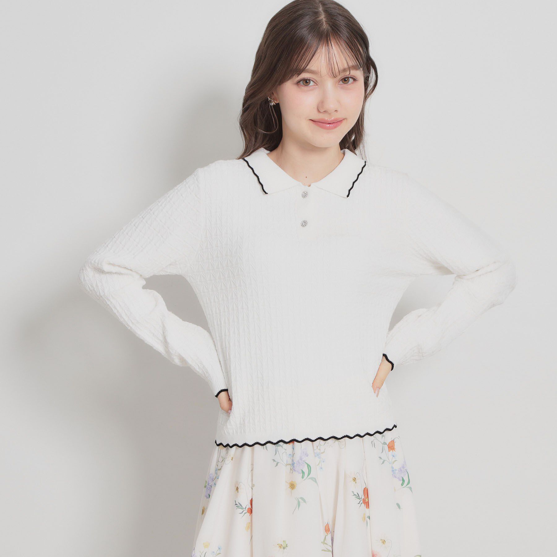 Couture broach「【洗える着映え】ビジュー釦ポロニット」|ニット・セーター|