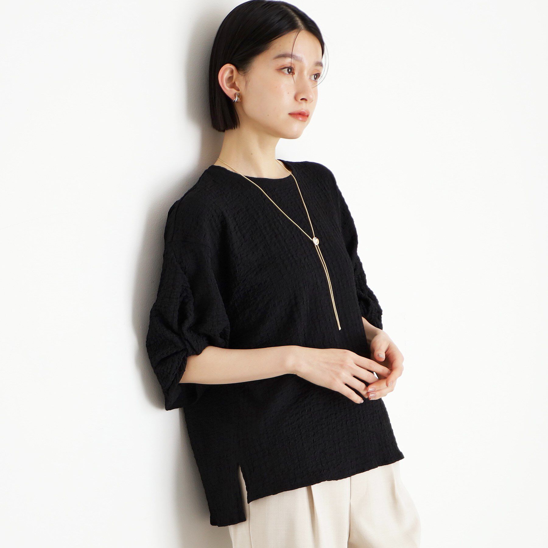 THE SHOP TK「ポコポコ袖タックプルオーバー【洗濯機OK】」|Tシャツ・カットソー|