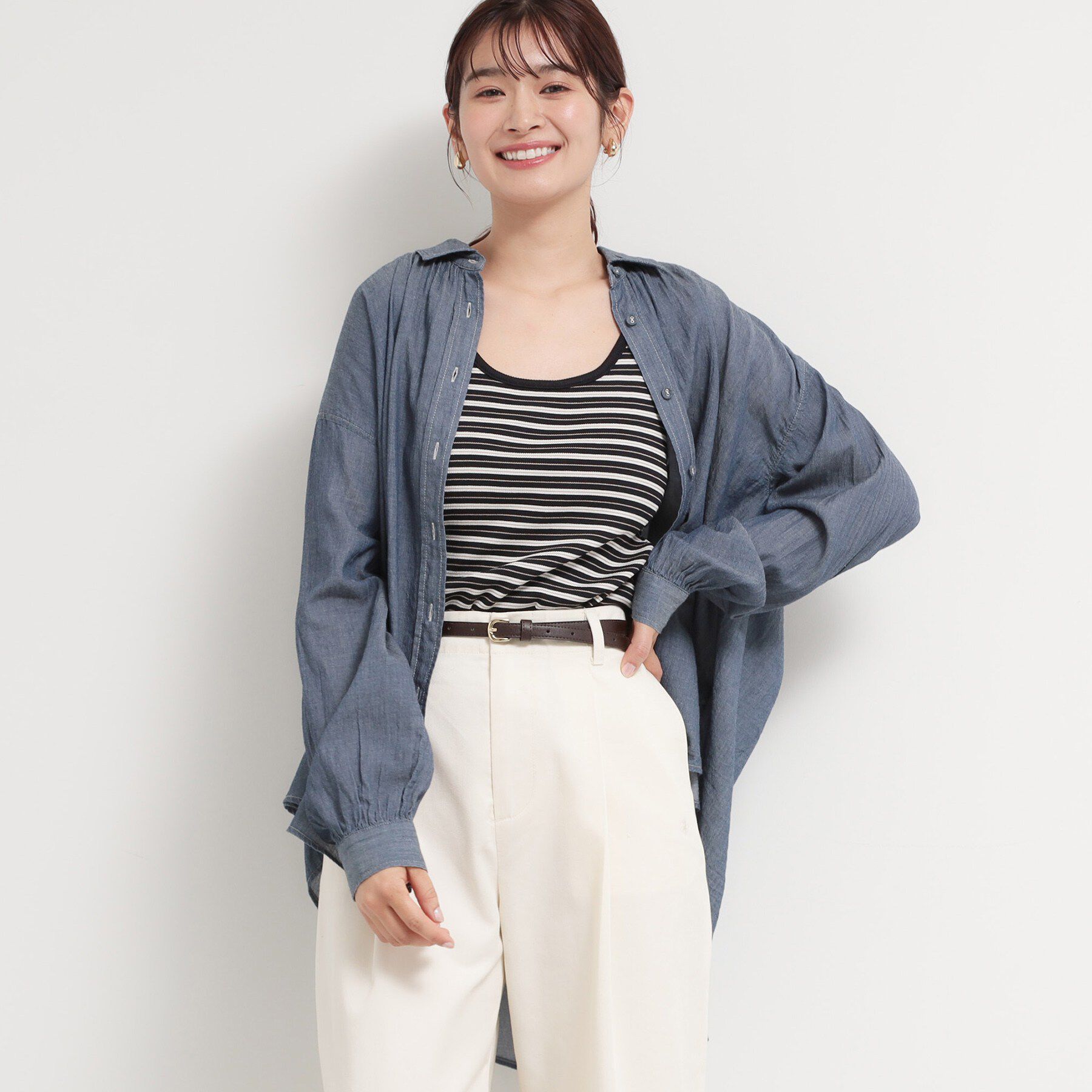 THE SHOP TK「軽やかでエアリー シアーデニムシャツ」|シャツ・ブラウス|ネイビー(094)