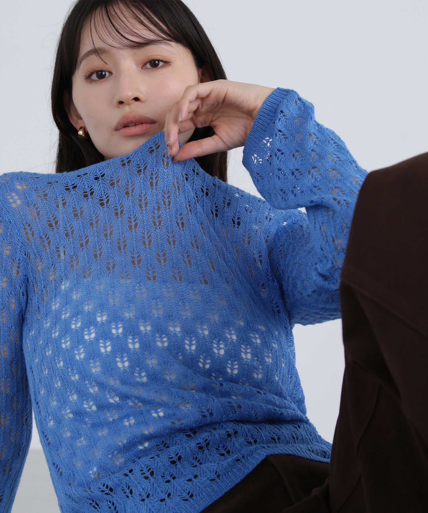  「レースニットプルオーバー」|ニット・セーター|ブルー