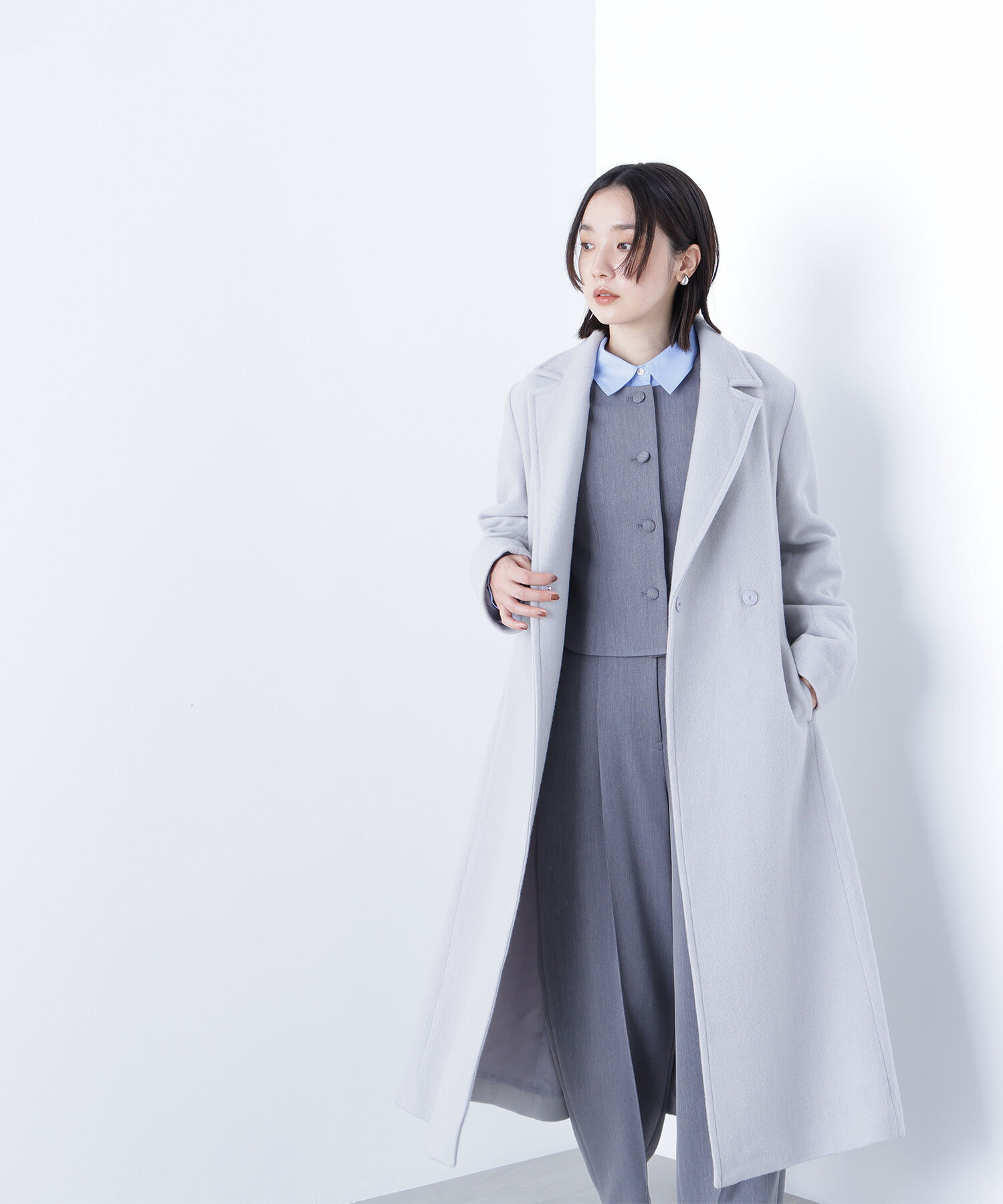  「テーラーベルテッドロングコート」|その他|グレー