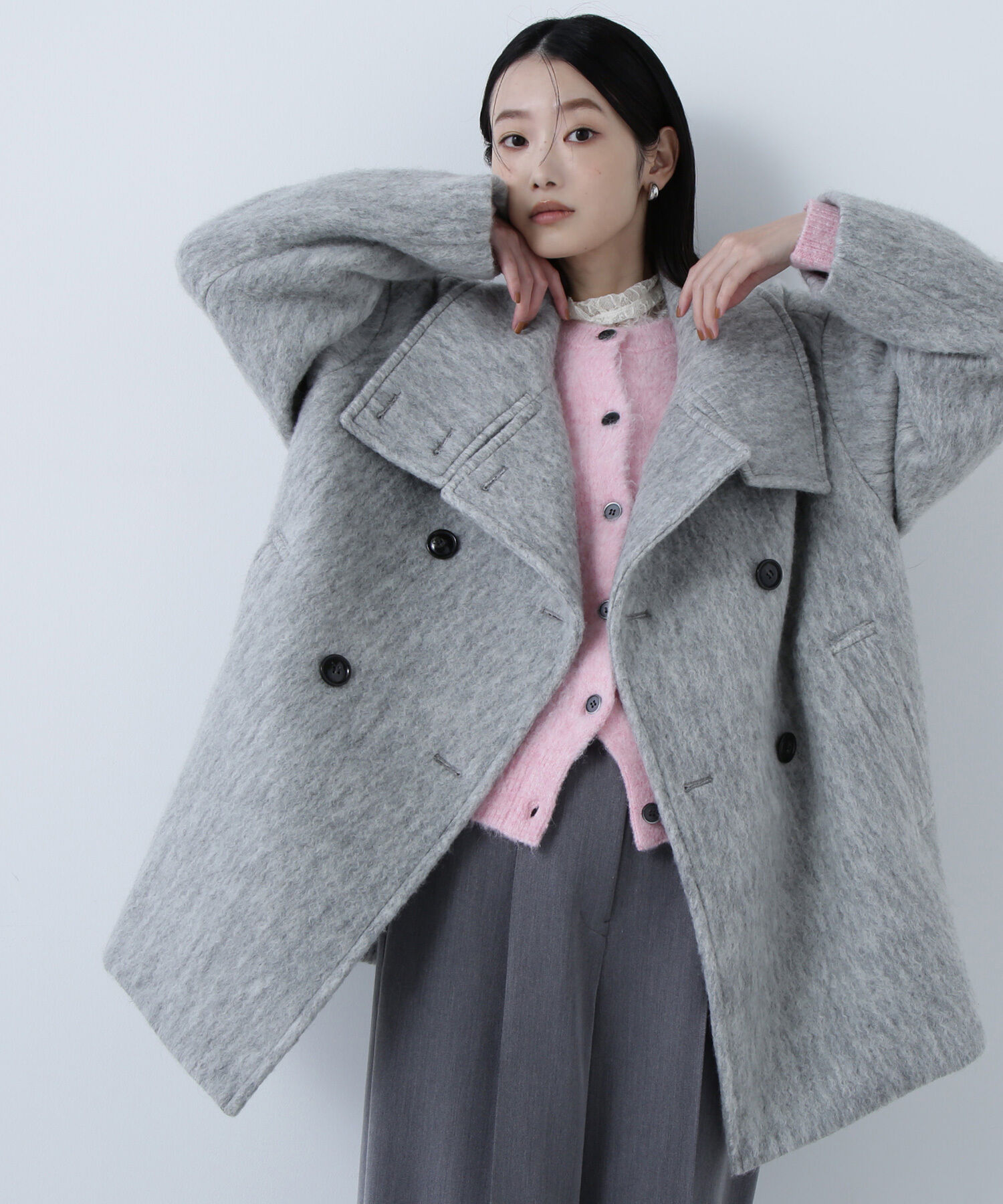  「スタンドネックシャギーミディコート」|ブルゾン・スタジャン|