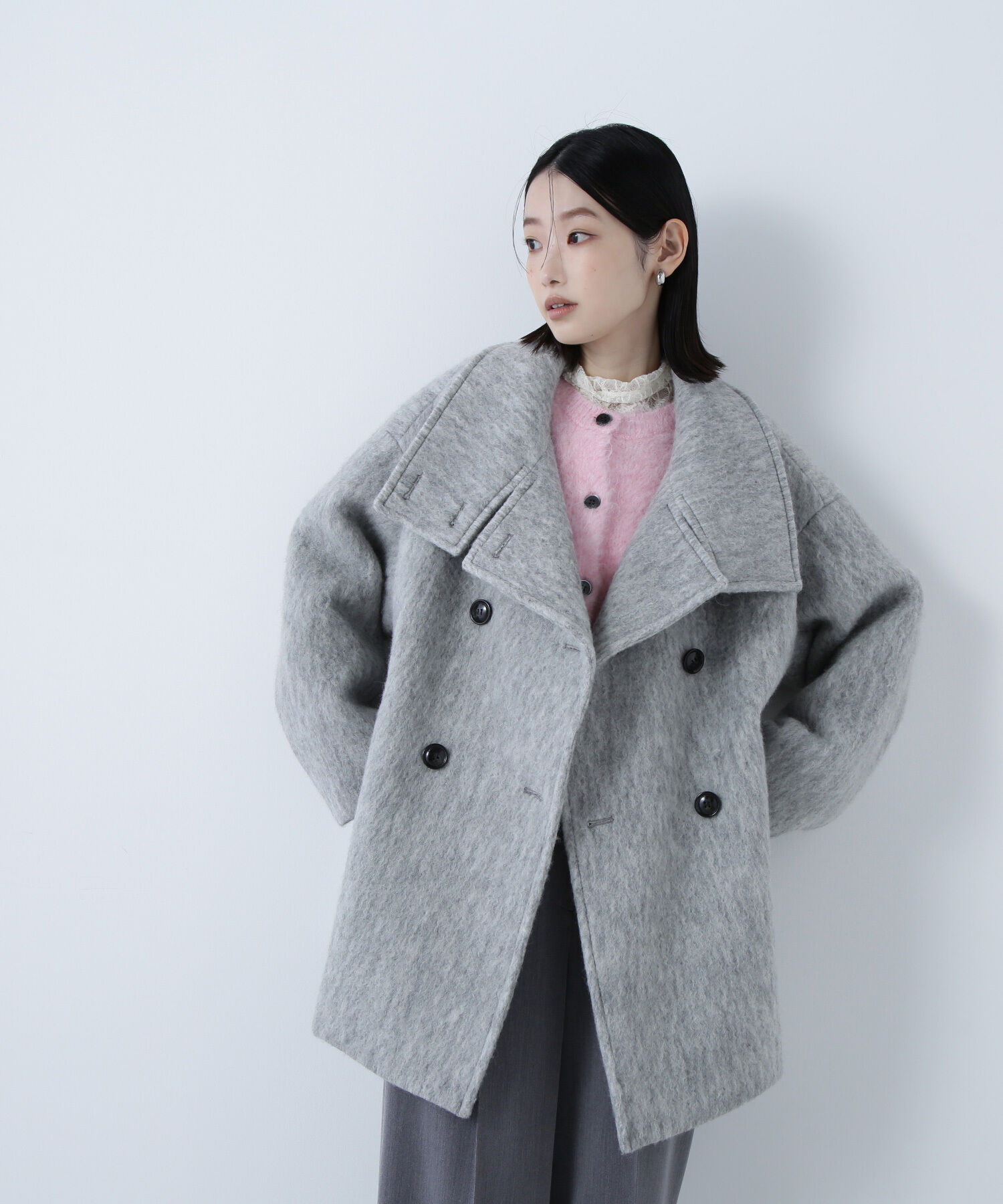  「スタンドネックシャギーミディコート」|ブルゾン・スタジャン|