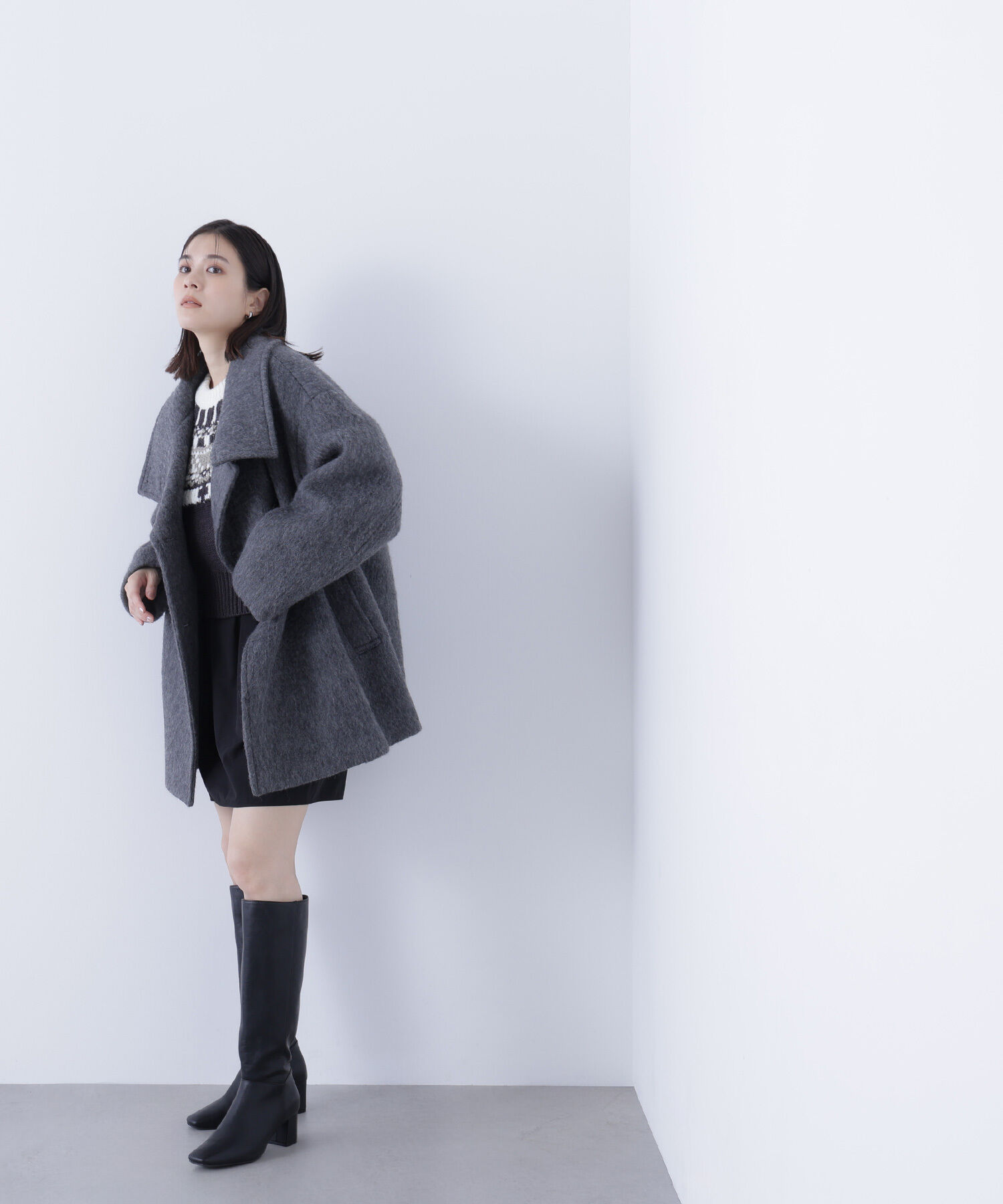  「スタンドネックシャギーミディコート」|ブルゾン・スタジャン|