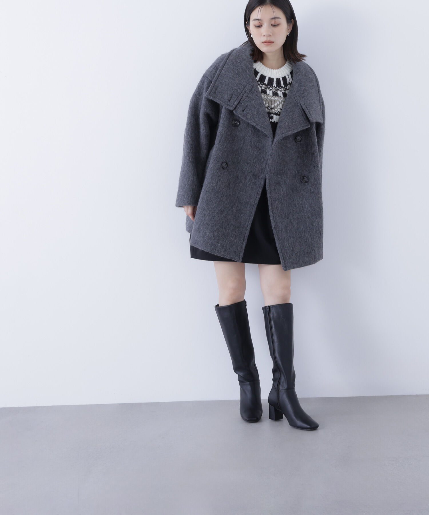  「スタンドネックシャギーミディコート」|ブルゾン・スタジャン|