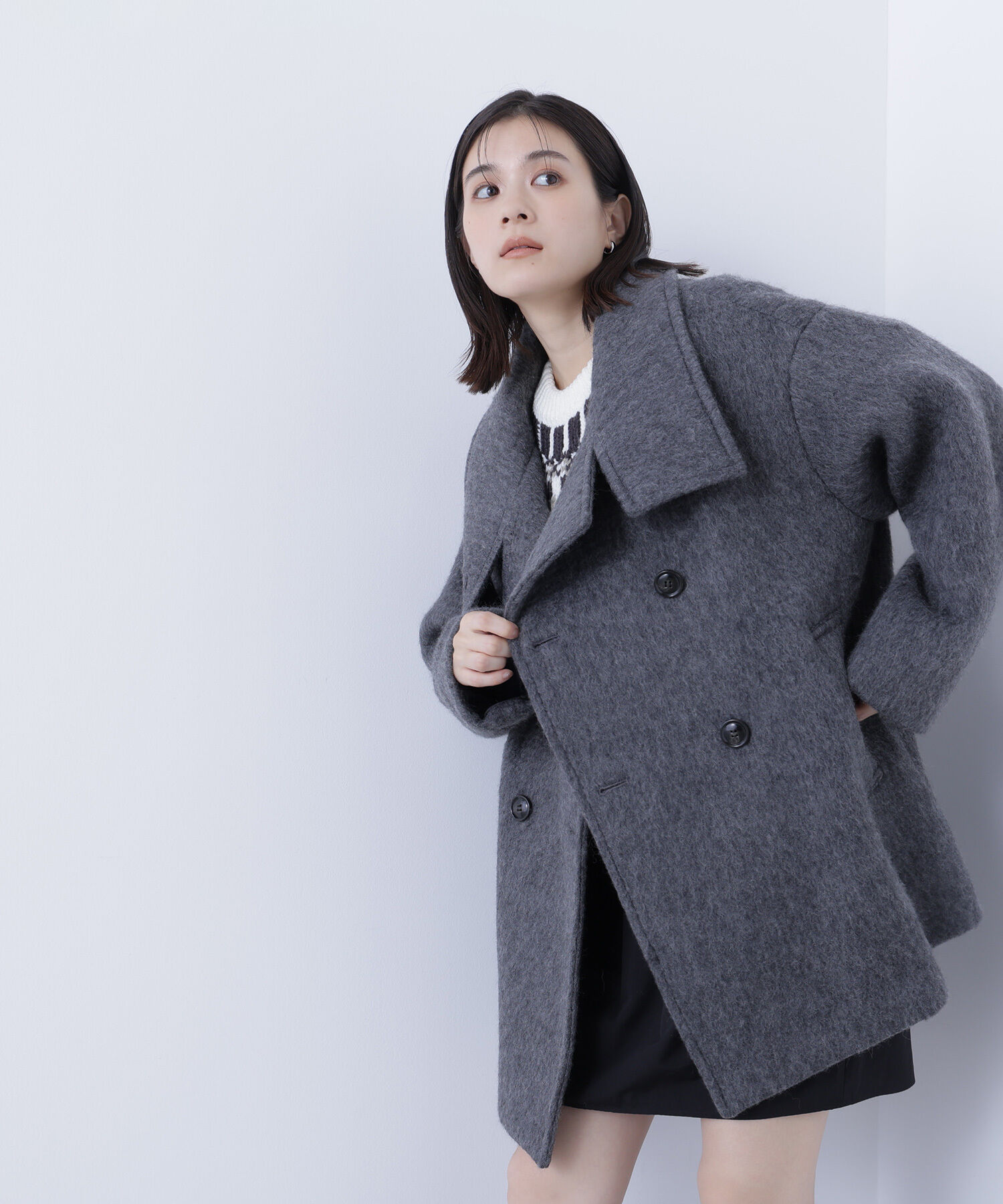  「スタンドネックシャギーミディコート」|ブルゾン・スタジャン|