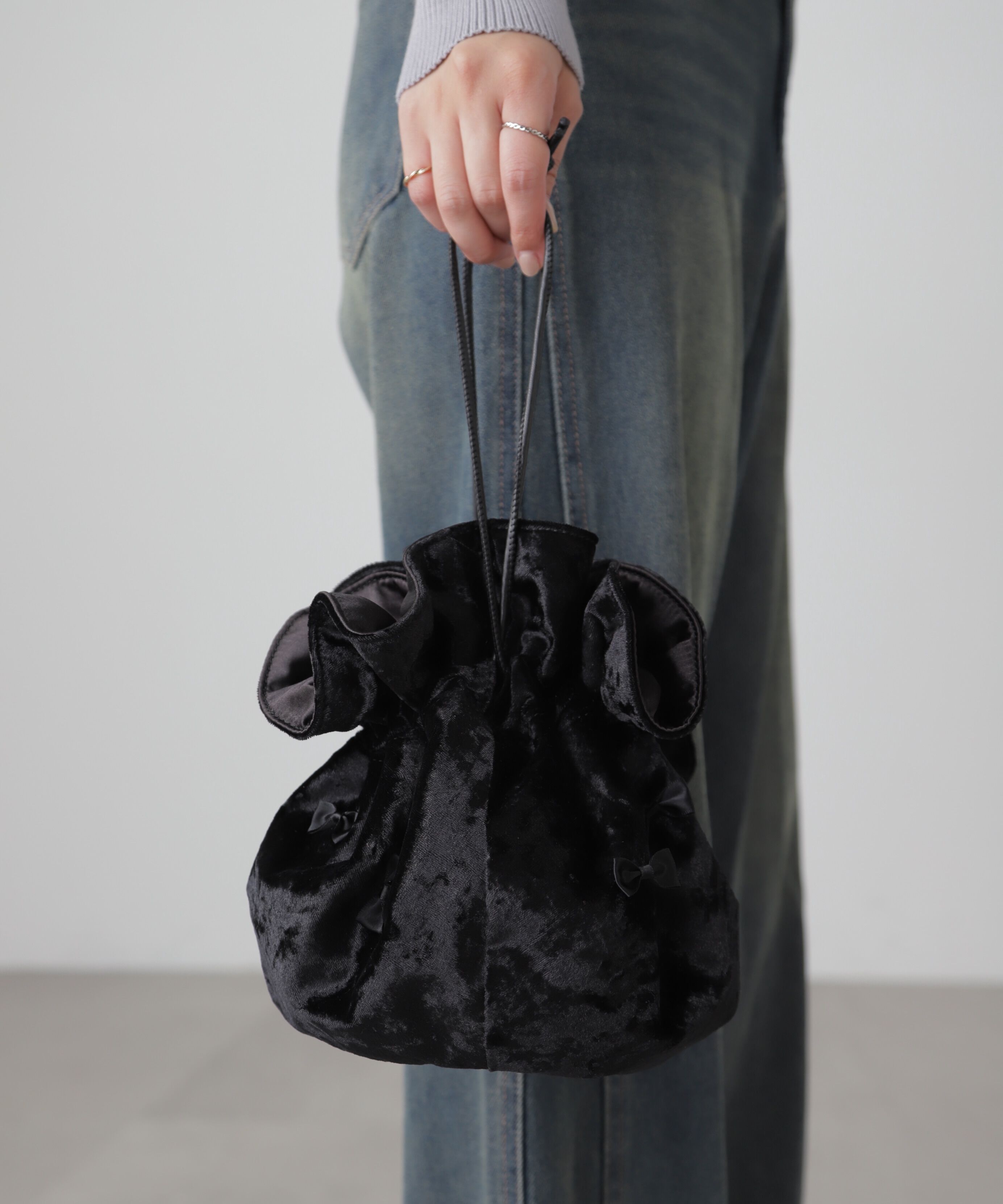  「プチリボン巾着バッグ」|その他|ブラック