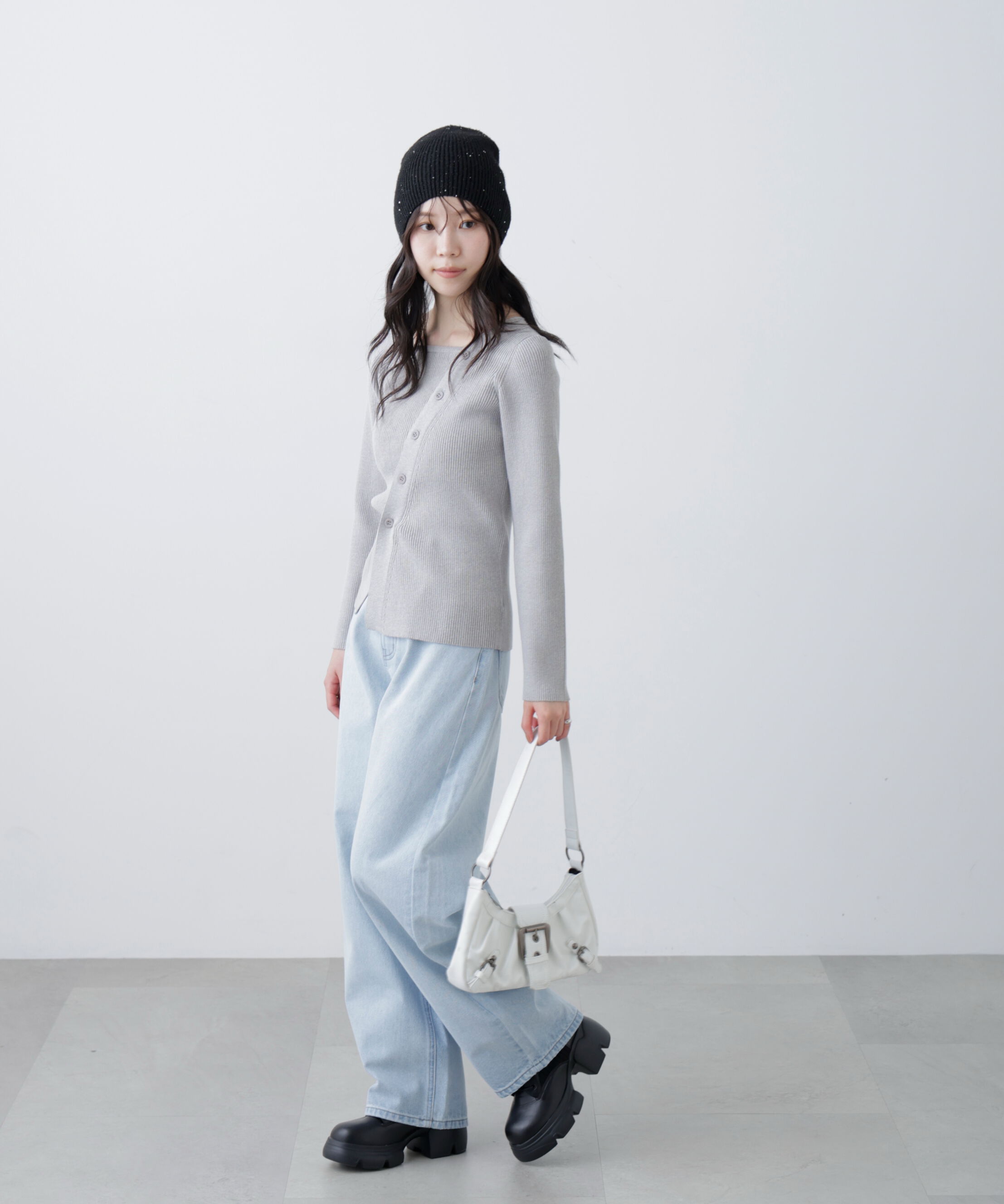  「アシメボタンリブニット」|ニット・セーター|