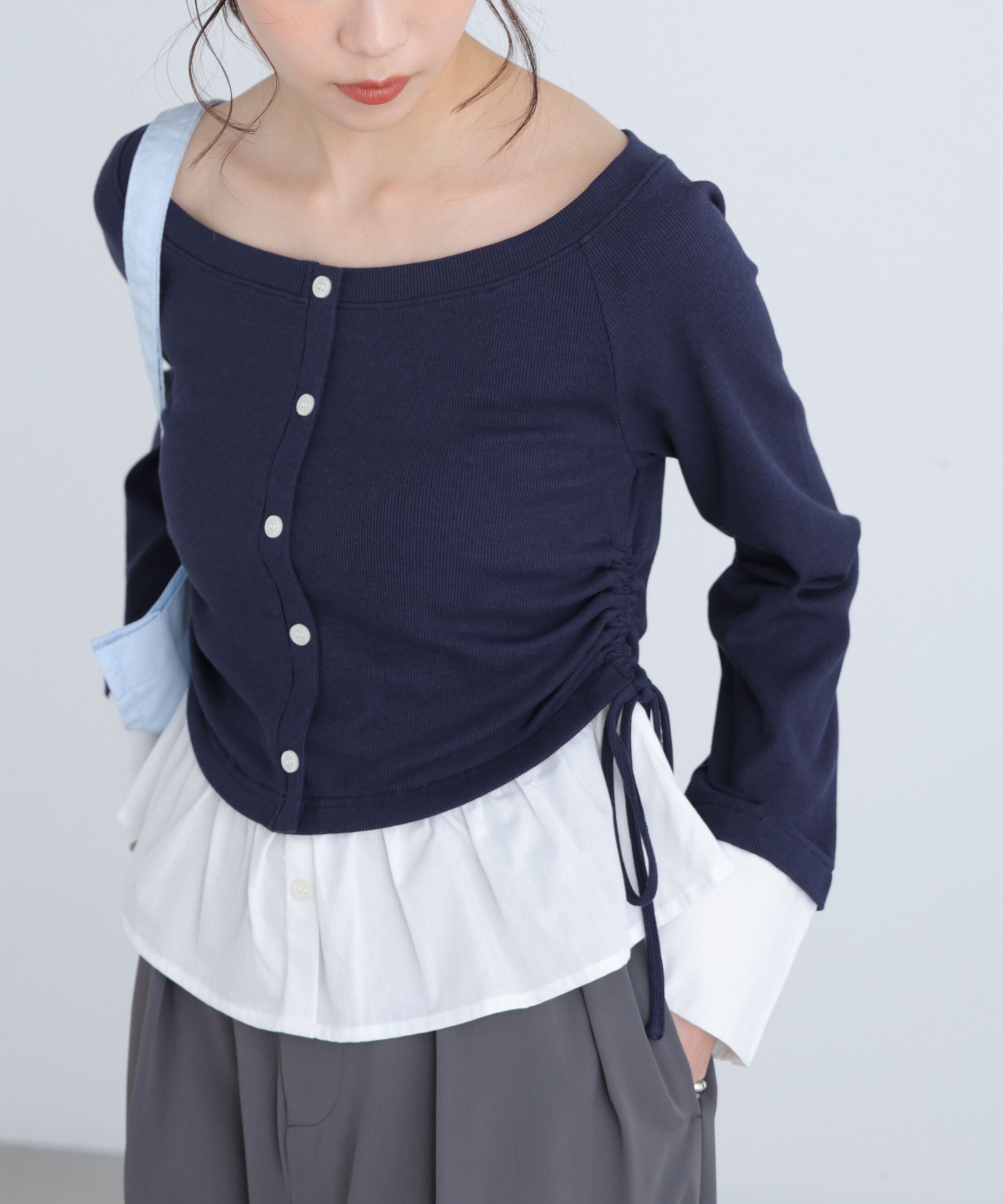  「布帛ドッキングサイドシャーリングカットソー」|Tシャツ・カットソー|ネイビー