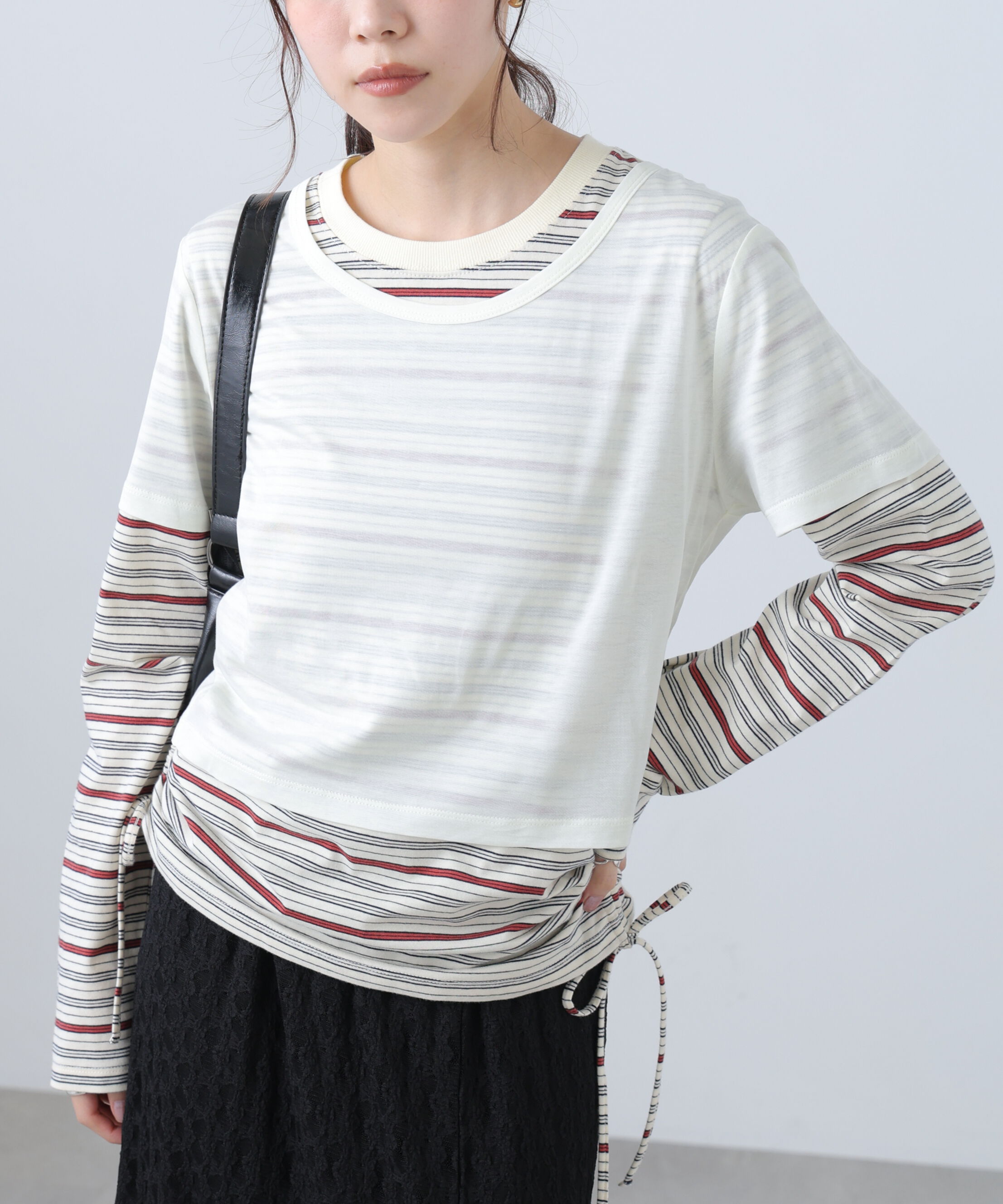  「シアーTシャツレイヤードボーダーロンT」|Tシャツ・カットソー|