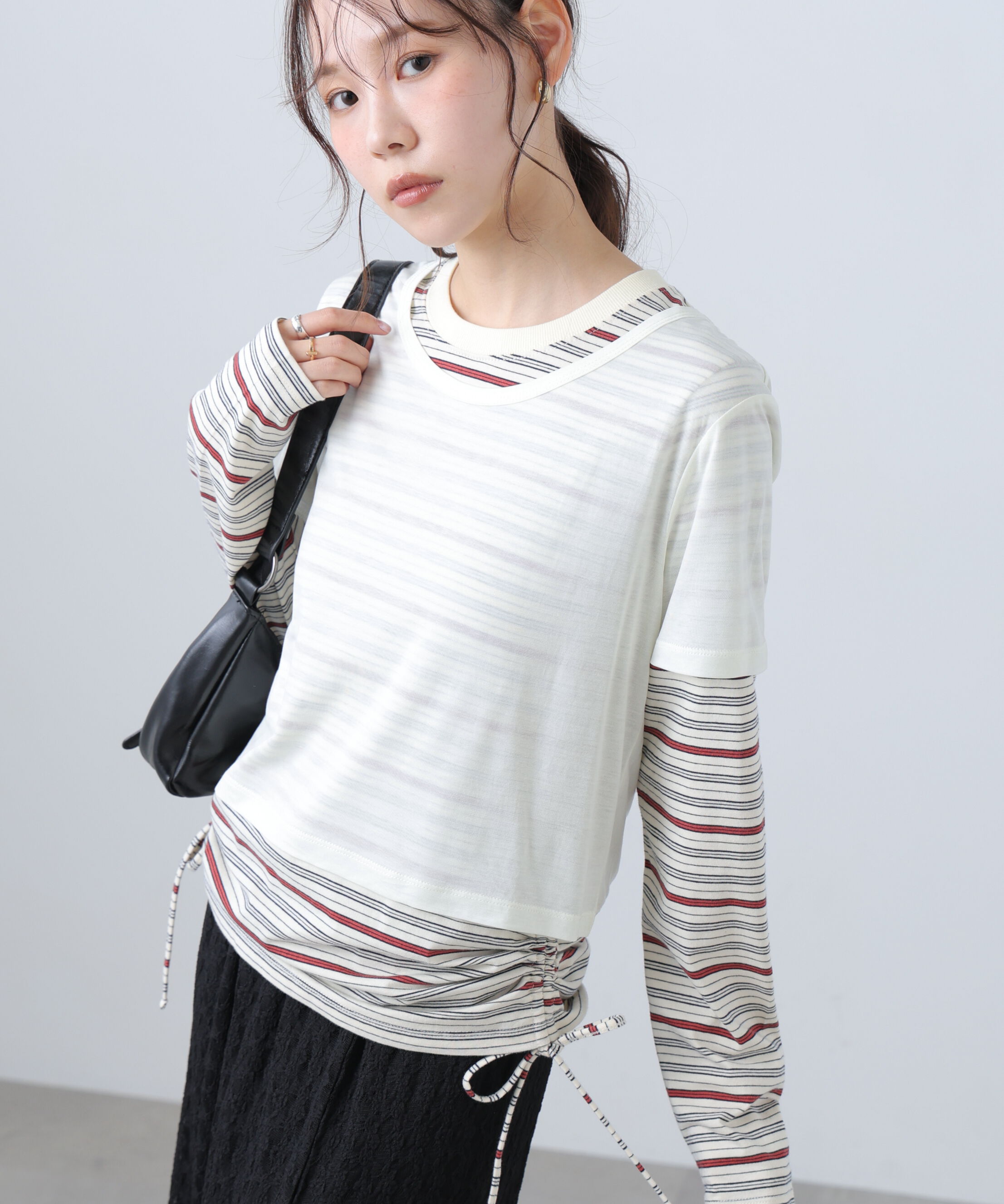  「シアーTシャツレイヤードボーダーロンT」|Tシャツ・カットソー|