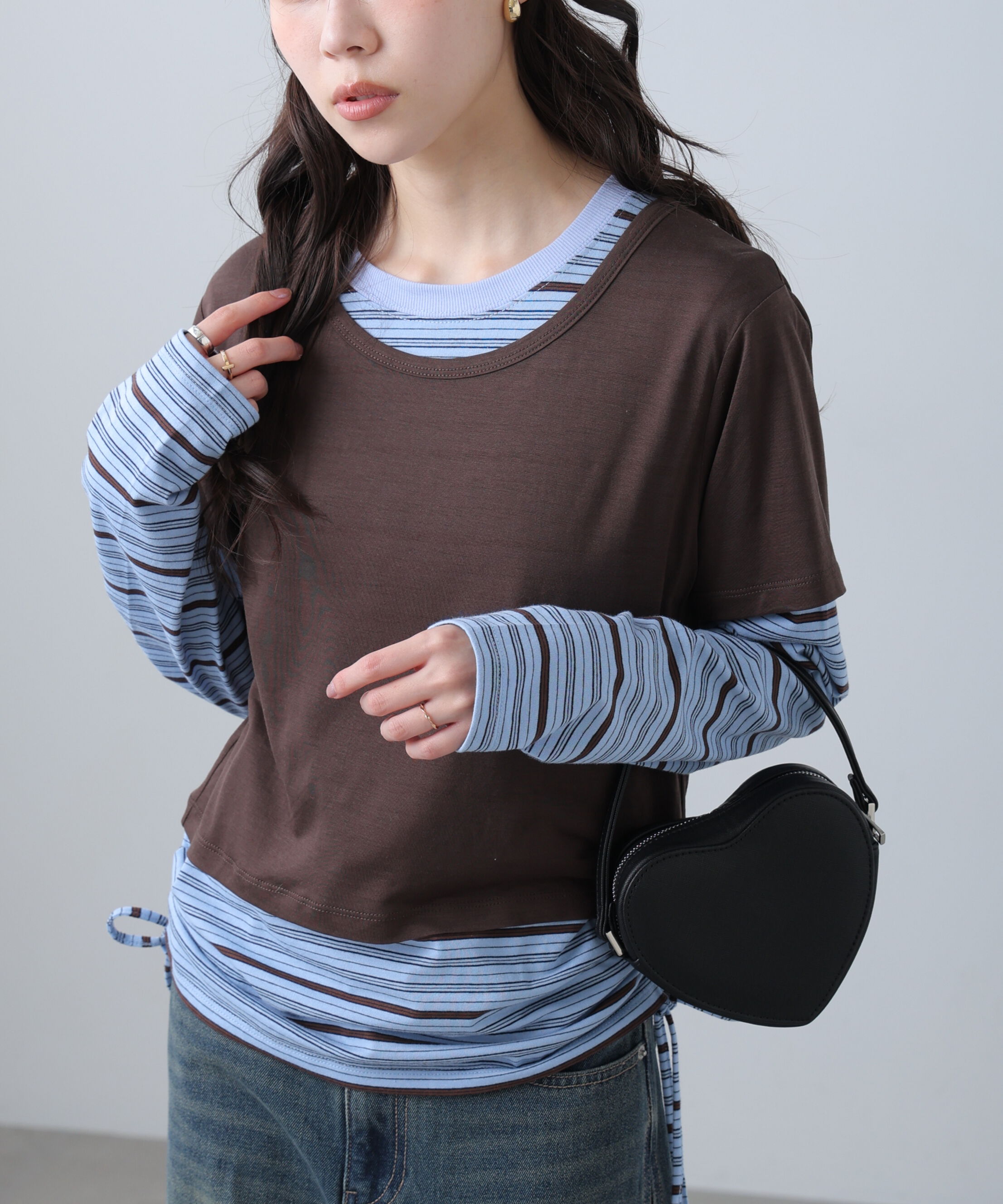  「シアーTシャツレイヤードボーダーロンT」|Tシャツ・カットソー|