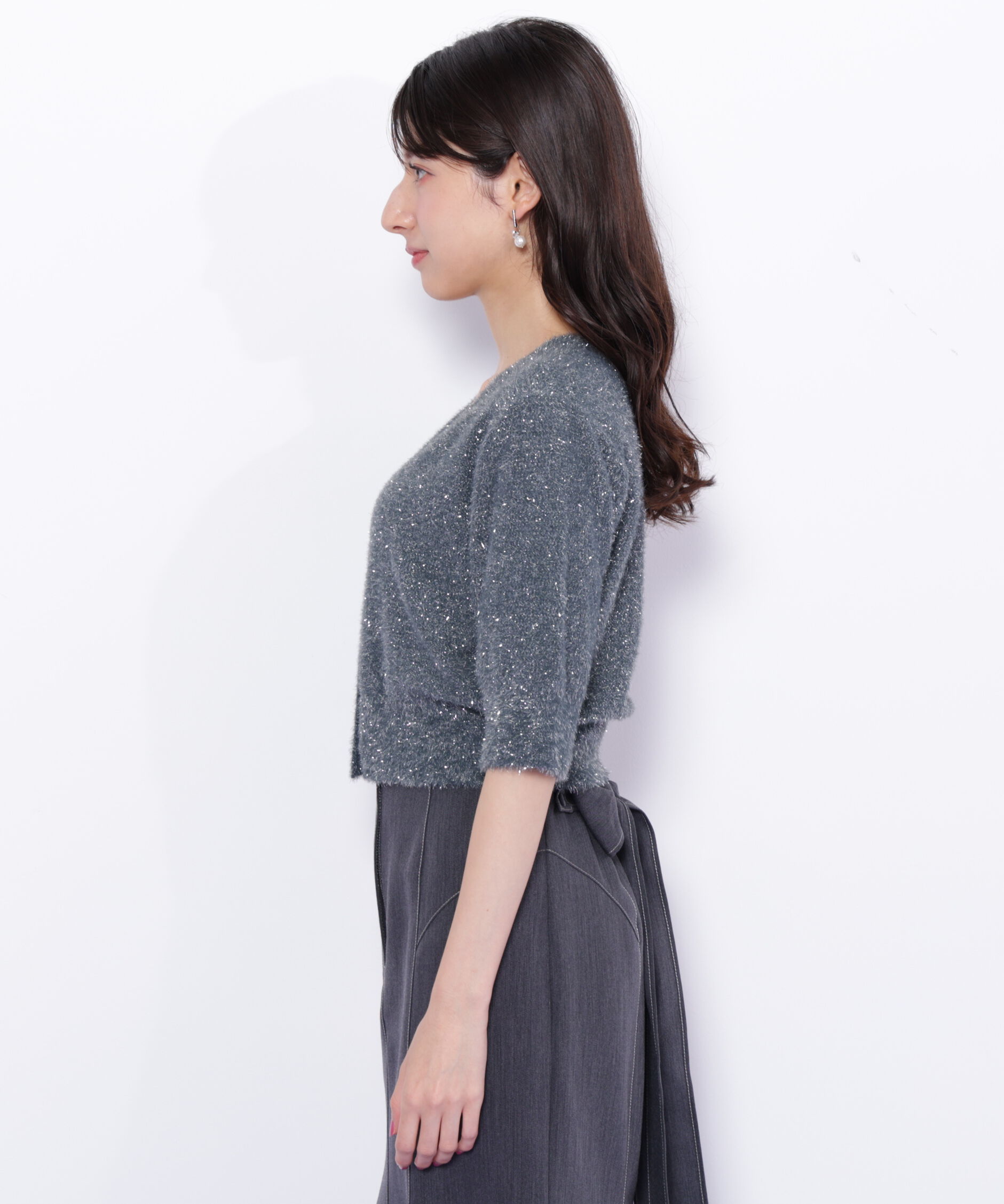  「ラメフェザー半袖カーディガン」|ニット・セーター|