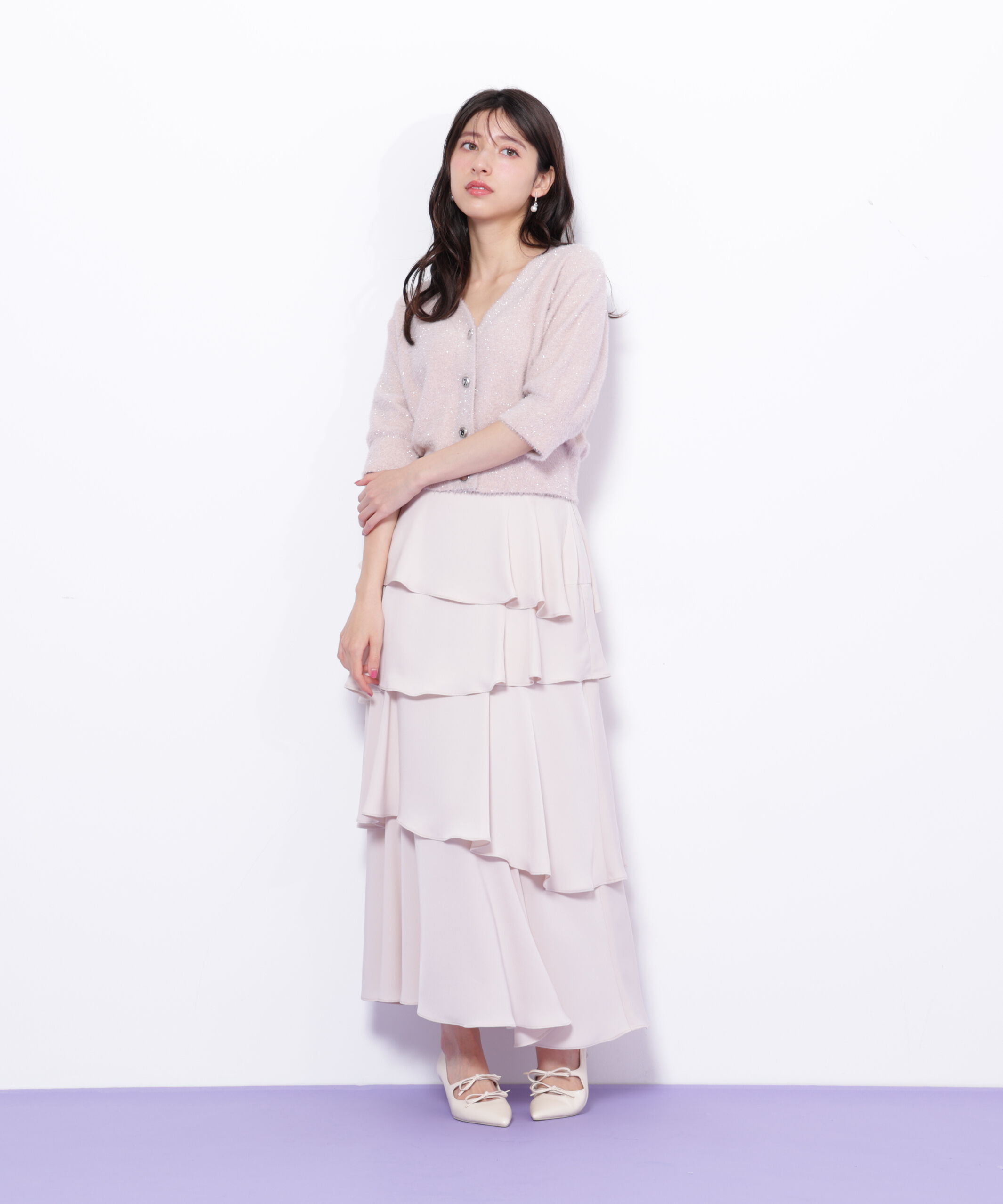  「ラメフェザー半袖カーディガン」|ニット・セーター|