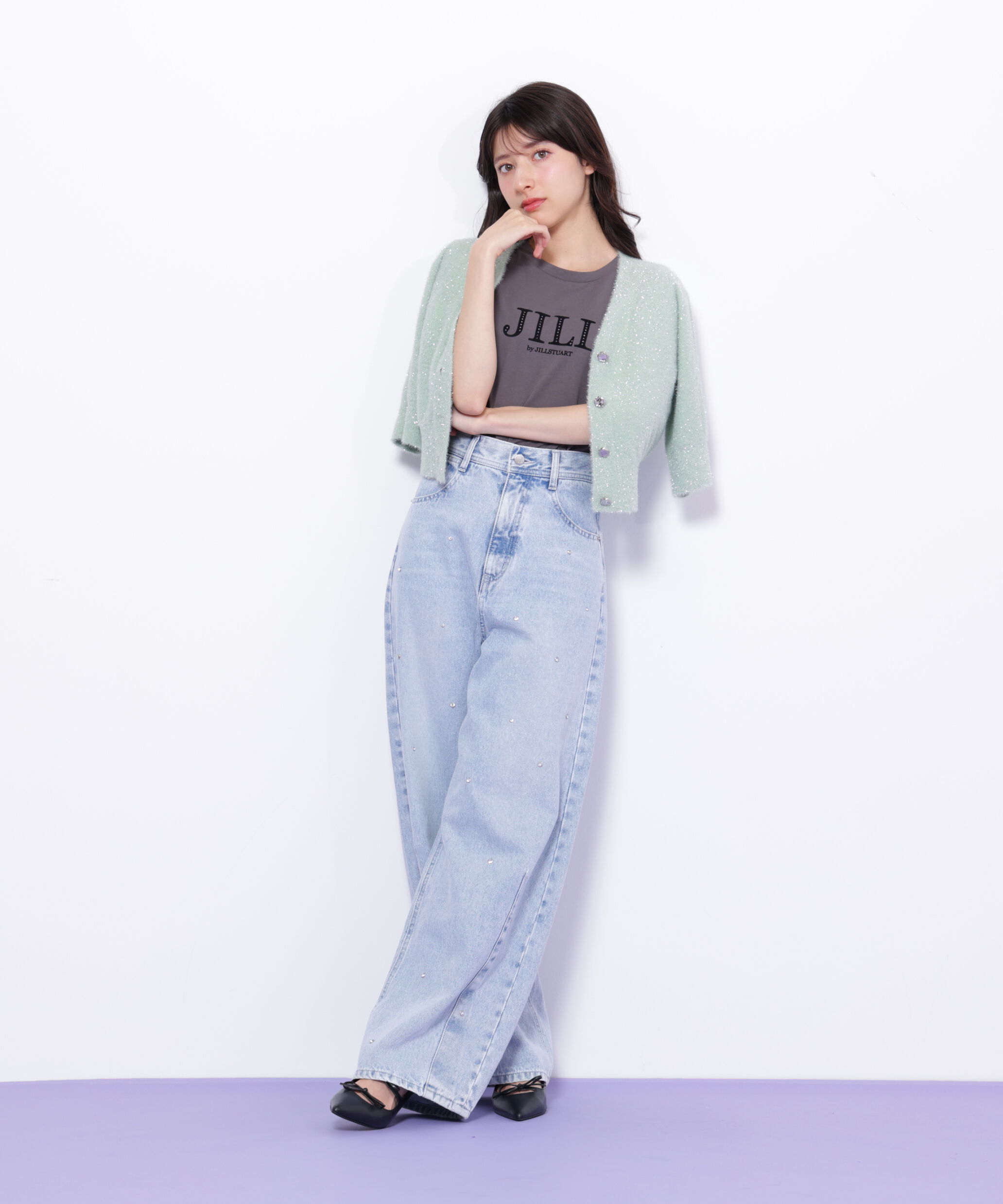  「ラメフェザー半袖カーディガン」|ニット・セーター|