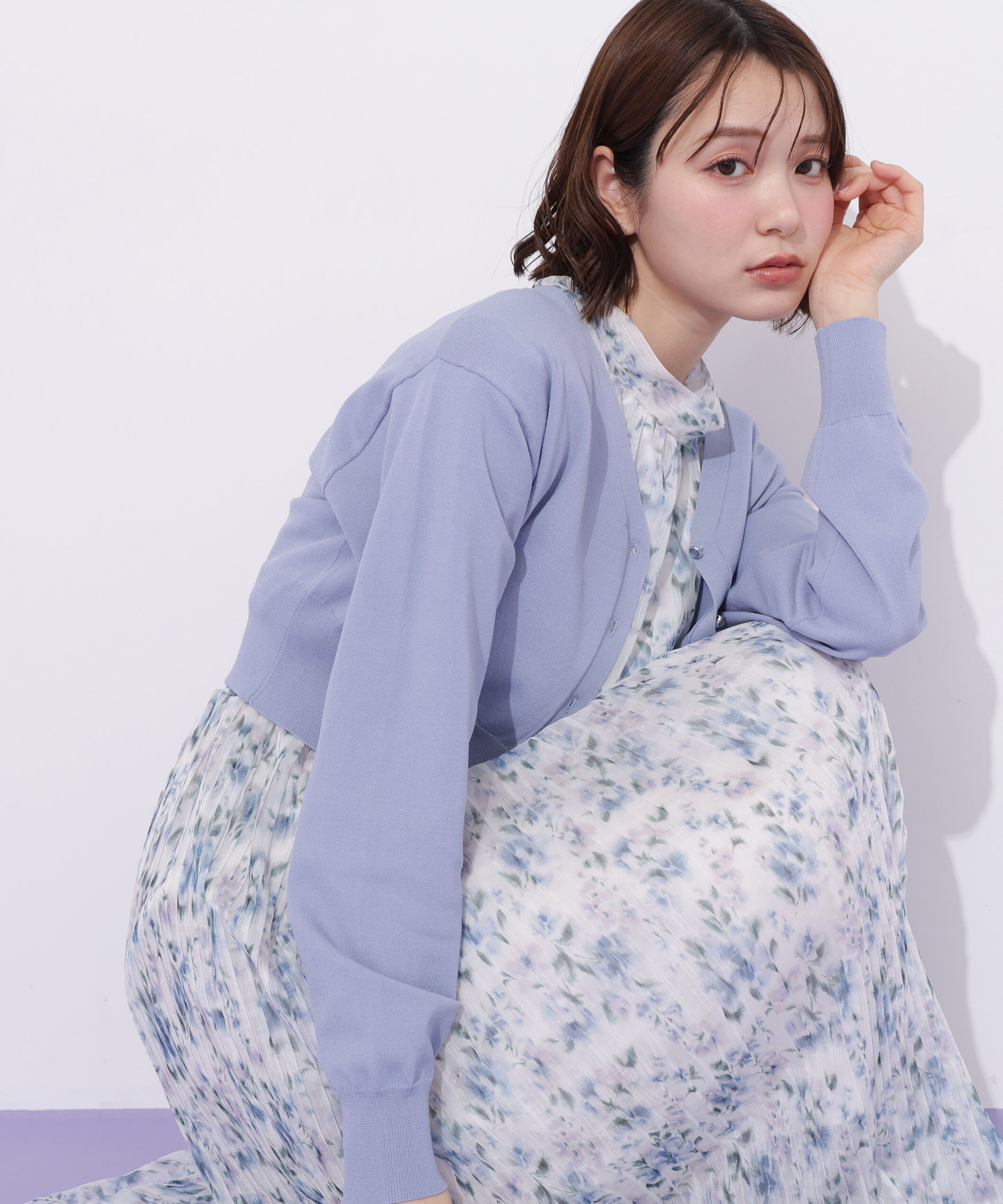  「リンクＪ刺繍UVカーディガン」|ニット・セーター|ブルー