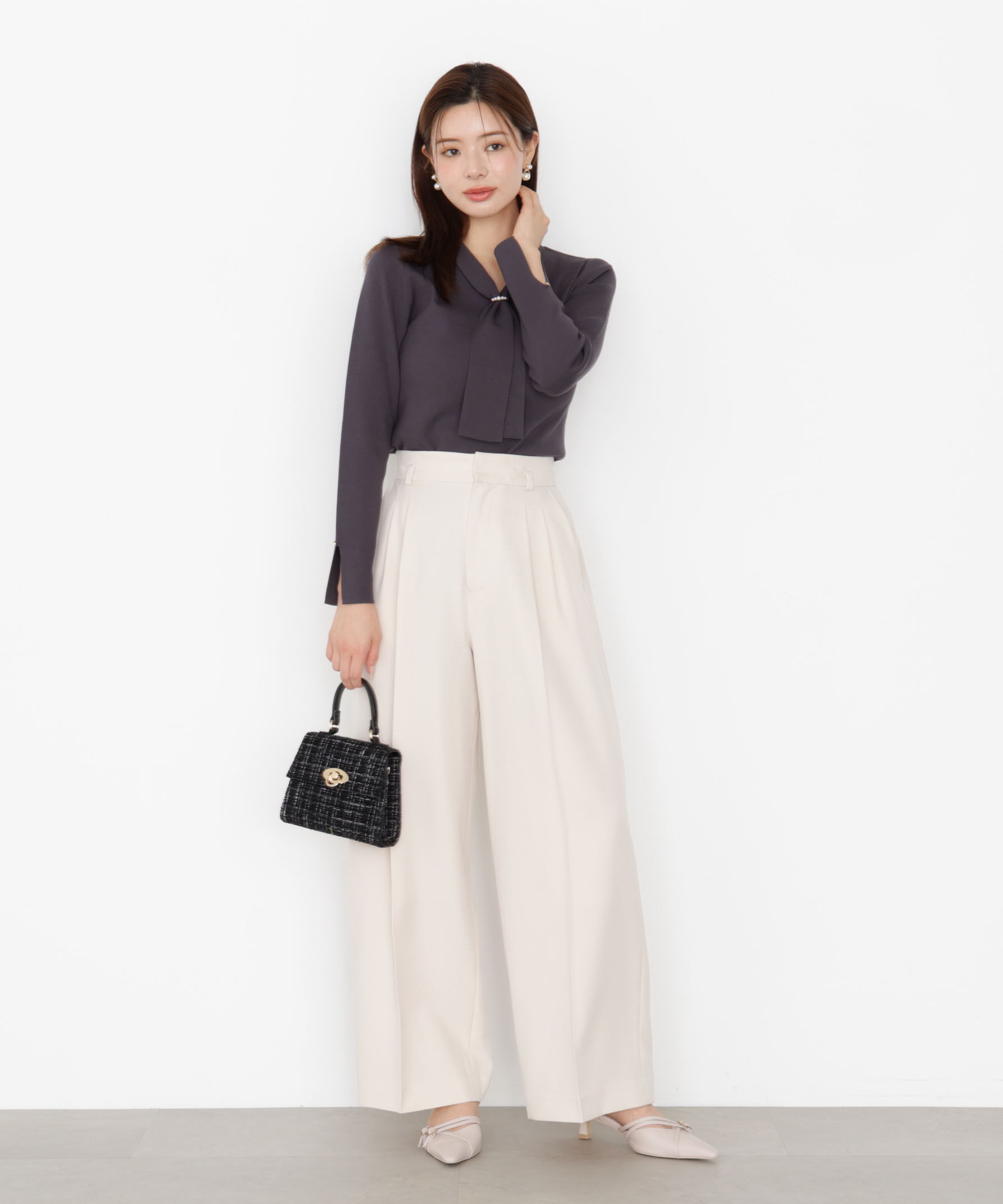 PROPORTION BODY DRESSING「パールリングボウタイニット 25AW」|ニット・セーター|