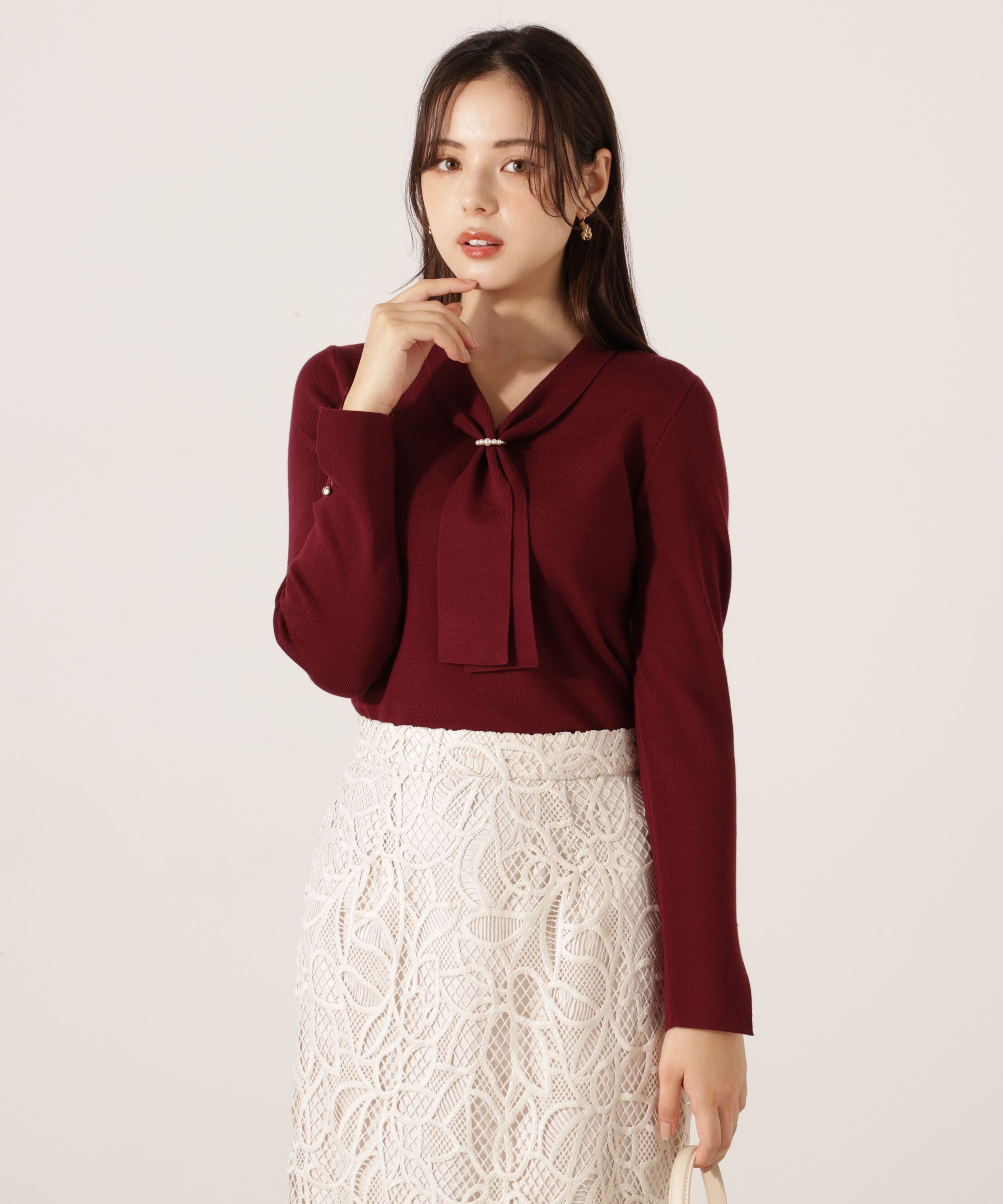 PROPORTION BODY DRESSING「パールリングボウタイニット 25AW」|ニット・セーター|