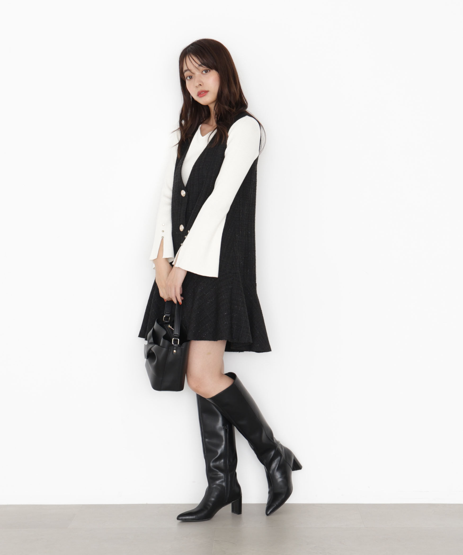 PROPORTION BODY DRESSING「ラメ釦ツイードミニジャンスカ 25AW」|ワンピース|