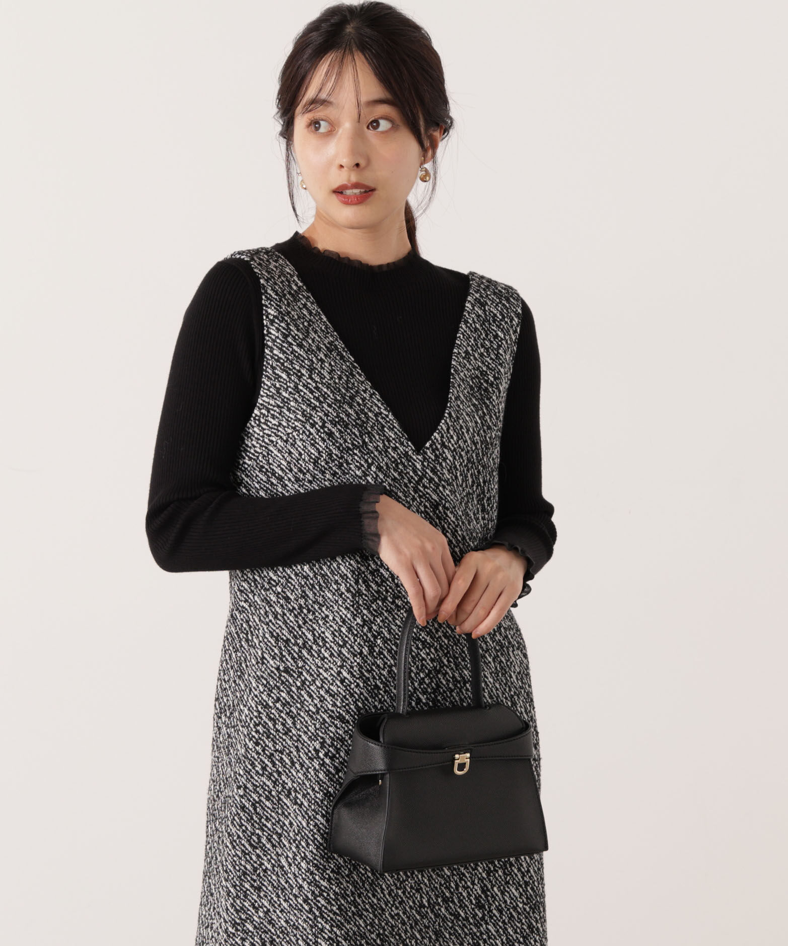 PROPORTION BODY DRESSING「部分シアーリブニット 25AW 」|ニット・セーター|ブラック