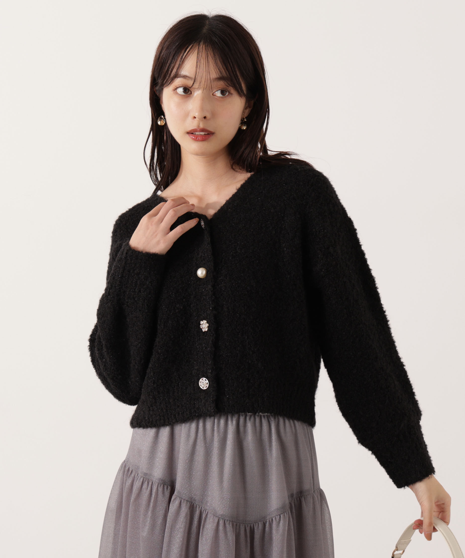 PROPORTION BODY DRESSING「《EDIT COLOGNE》ファンシーヤーンビジューカディガン 25AW」|カーディガン|ブラック