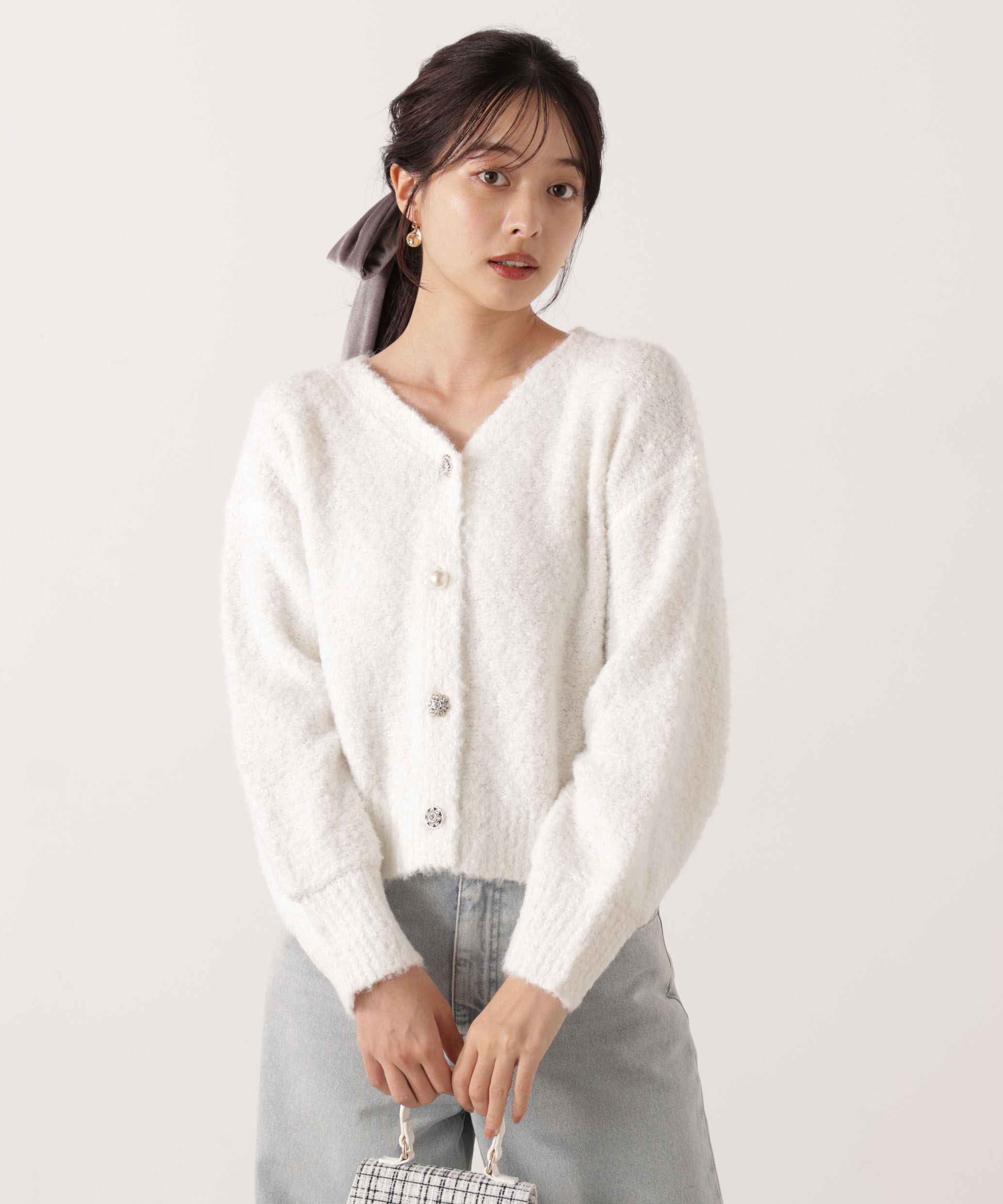 PROPORTION BODY DRESSING「《EDIT COLOGNE》ファンシーヤーンビジューカディガン 25AW」|カーディガン|