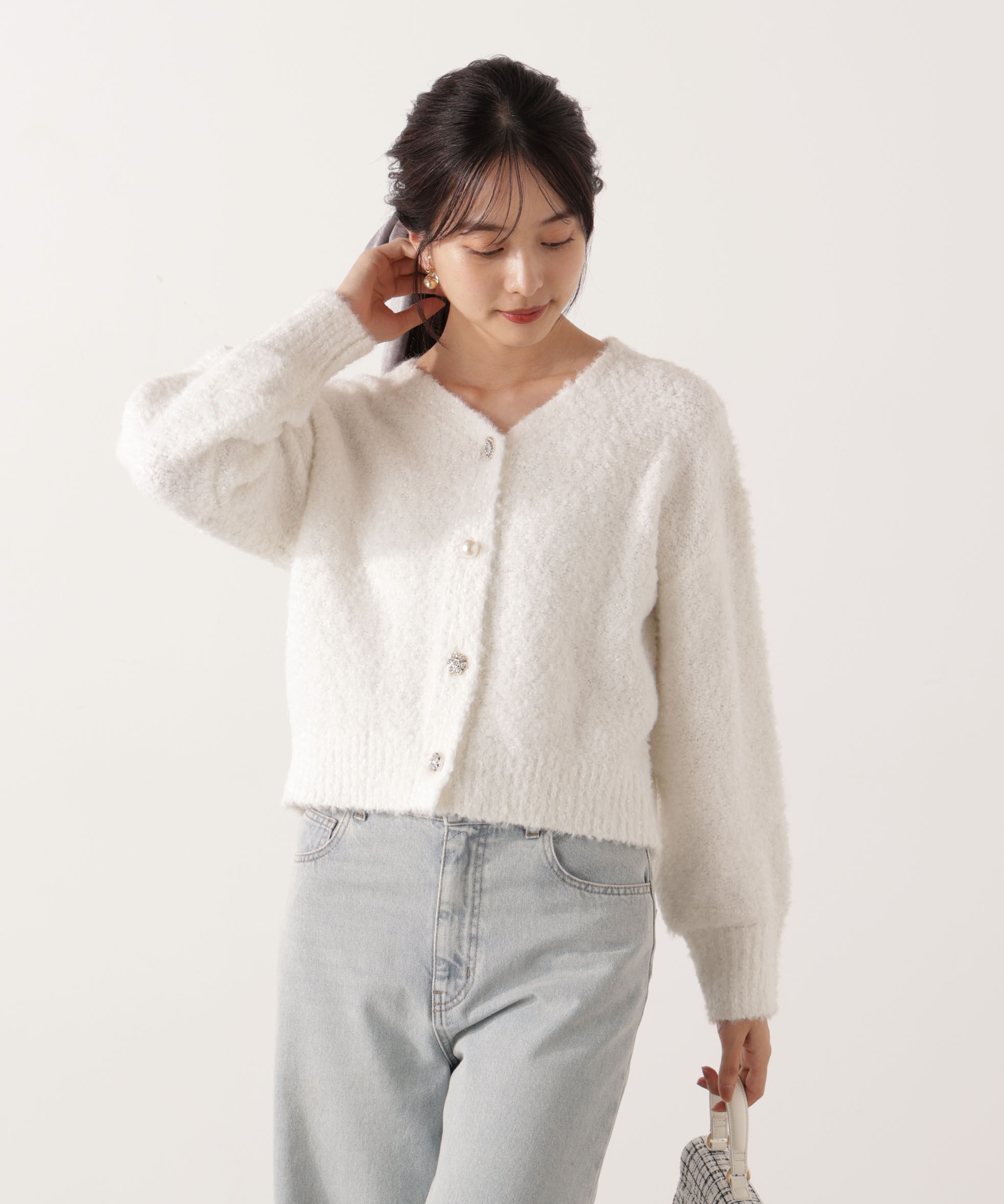 PROPORTION BODY DRESSING「《EDIT COLOGNE》ファンシーヤーンビジューカディガン 25AW」|カーディガン|