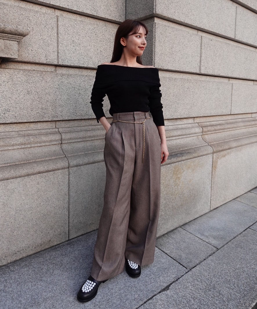 PROPORTION BODY DRESSING「＜谷川菜奈さん着用＞オフショルリブニット 25AW」|ニット・セーター|