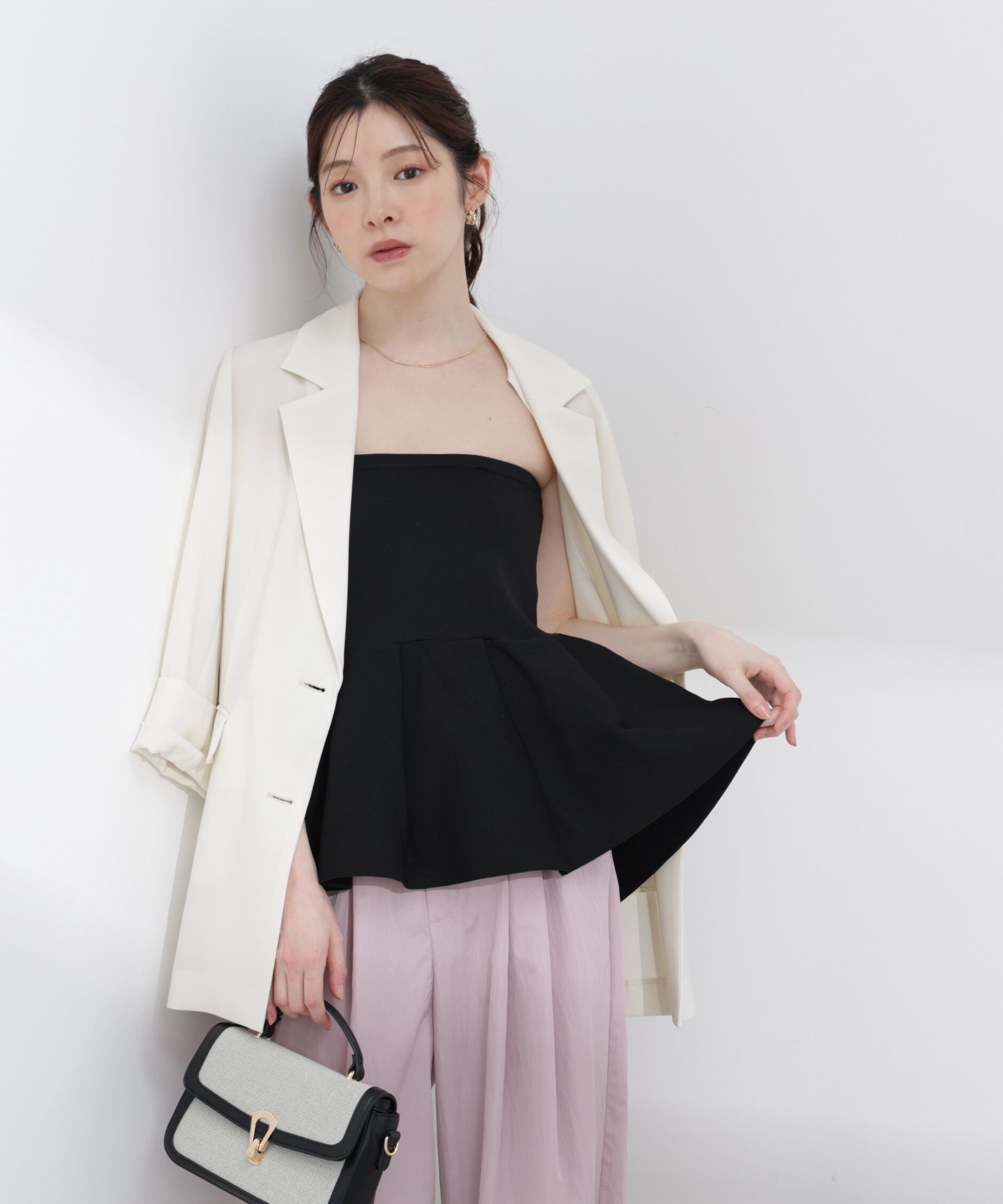 PROPORTION BODY DRESSING「〈a/mie〉ペプラムニットビスチェ 26SS」|カーディガン|ブラック