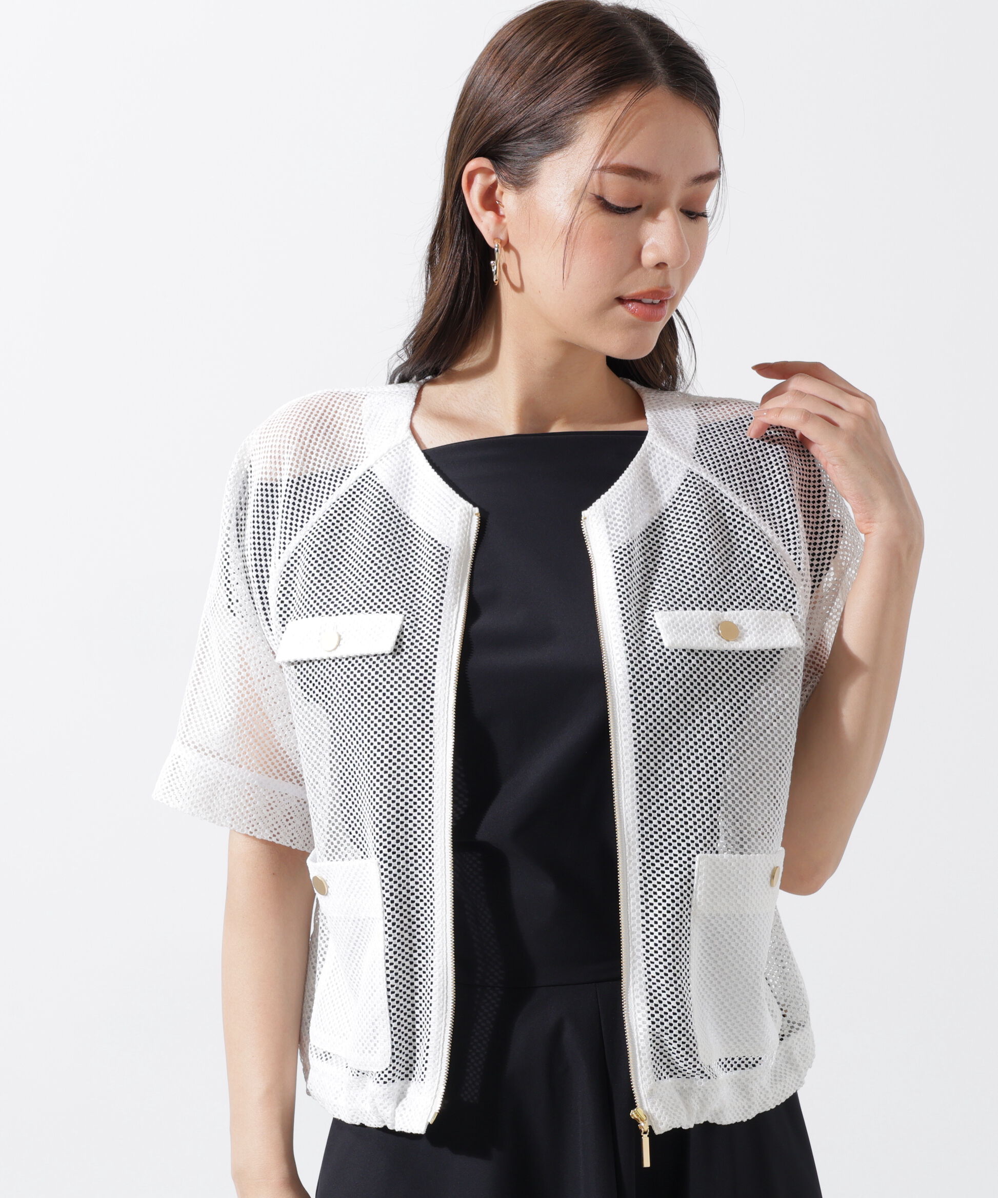  「ダブルラッセルメッシュブルゾン」|その他|ホワイト