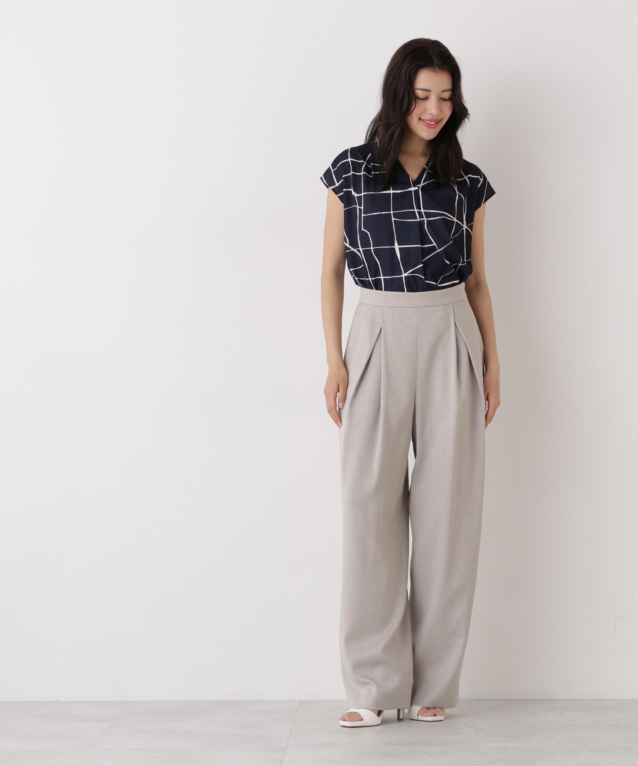  「ラインプリントタックブラウス」|シャツ・ブラウス|