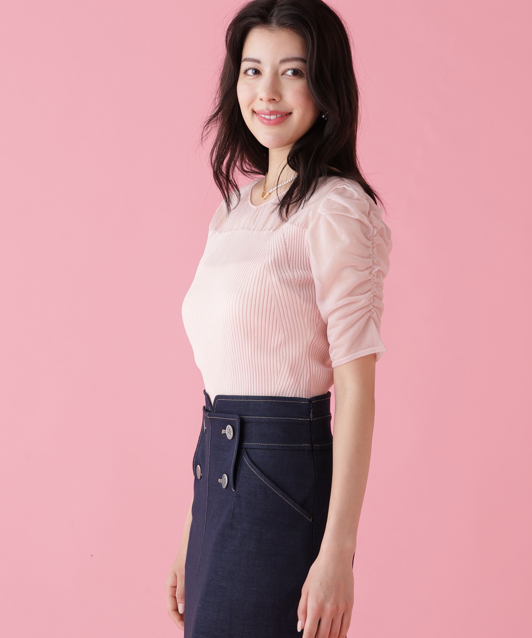  「ラメニットシアーコンビプルオーバー」|ニット・セーター|