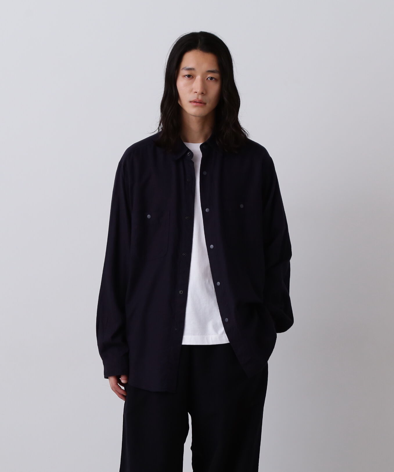 YLEVE 「Ｙ /  BRUSHED ORGANIC COTTON TENCEL SNAP SHIRT」|シャツ・ブラウス|ネイビー