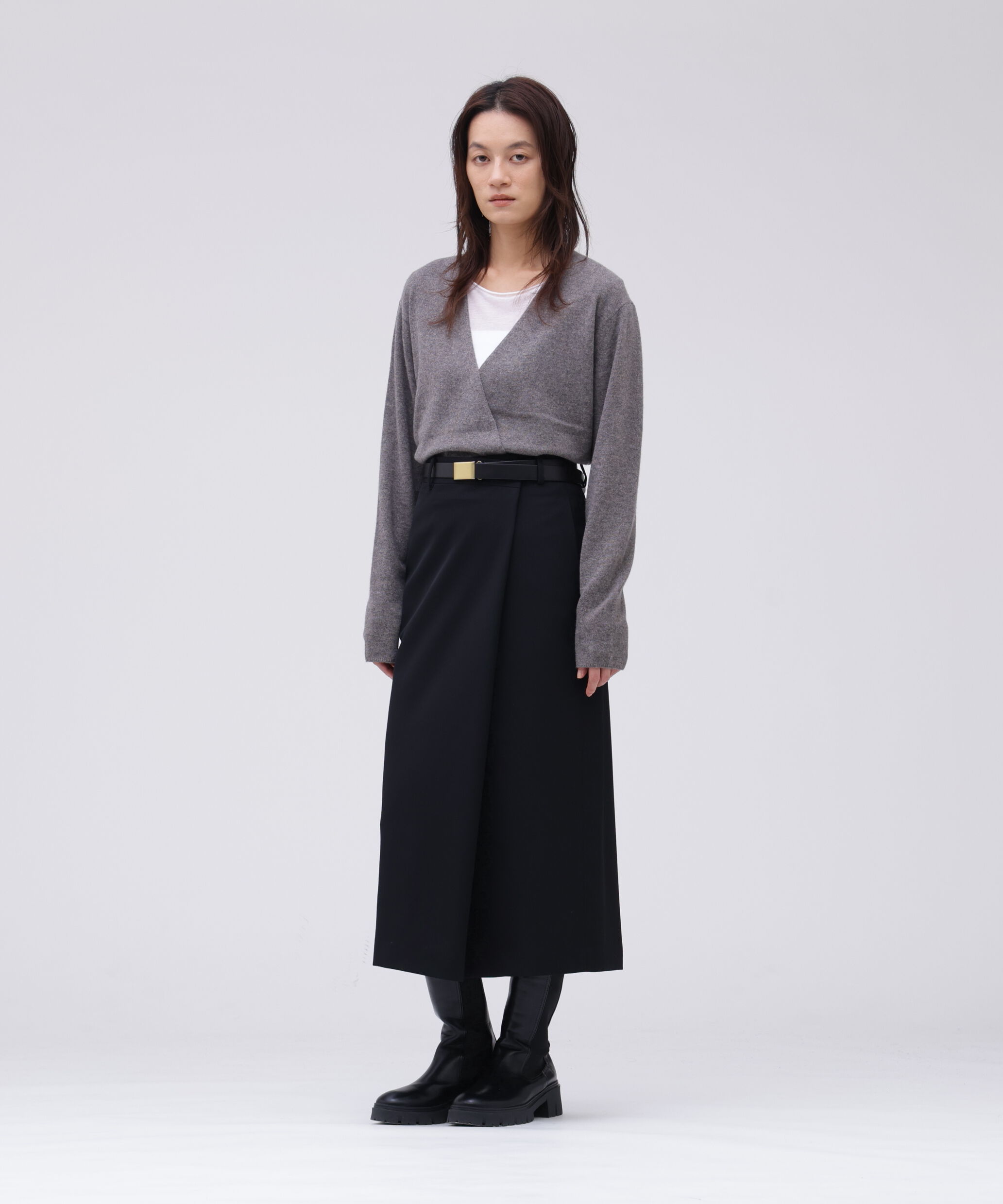YLEVE 「YLEVE / MERINO WOOL TWILL WRAP SKIRT」|スカート|ブラック