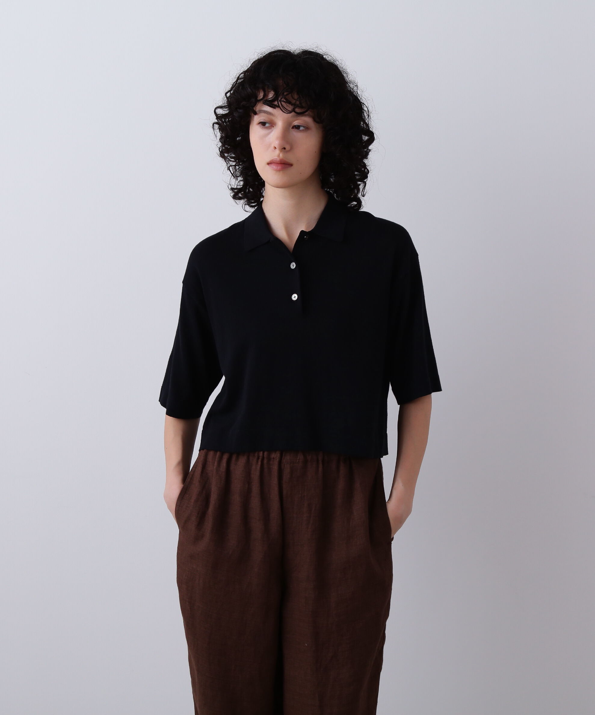 YLEVE 「YLEVE / COTTON LINEN KNIT POLO」|ニット・セーター|ブラック