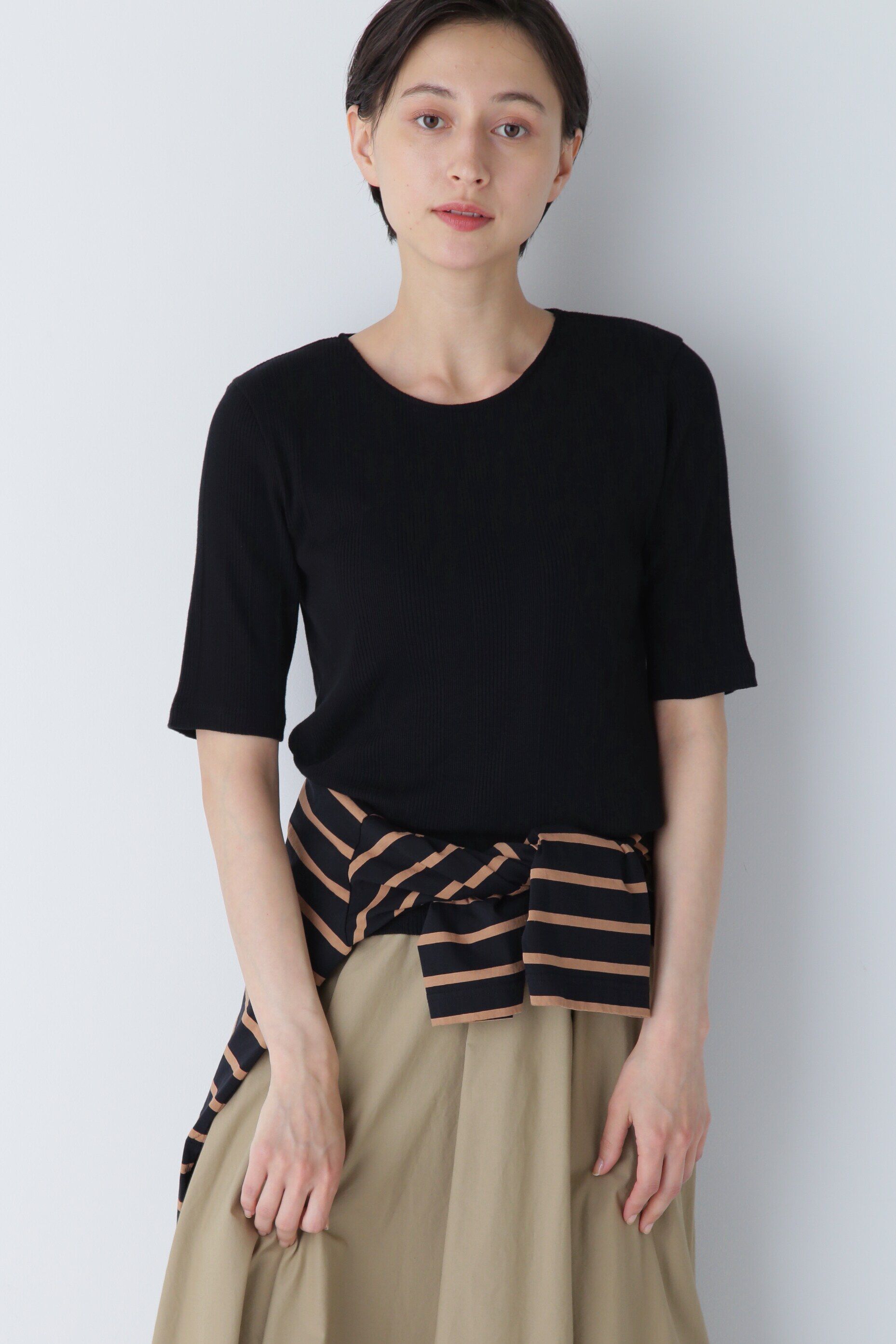  「◆コンパクトテレコトップス」|Tシャツ・カットソー|ブラック