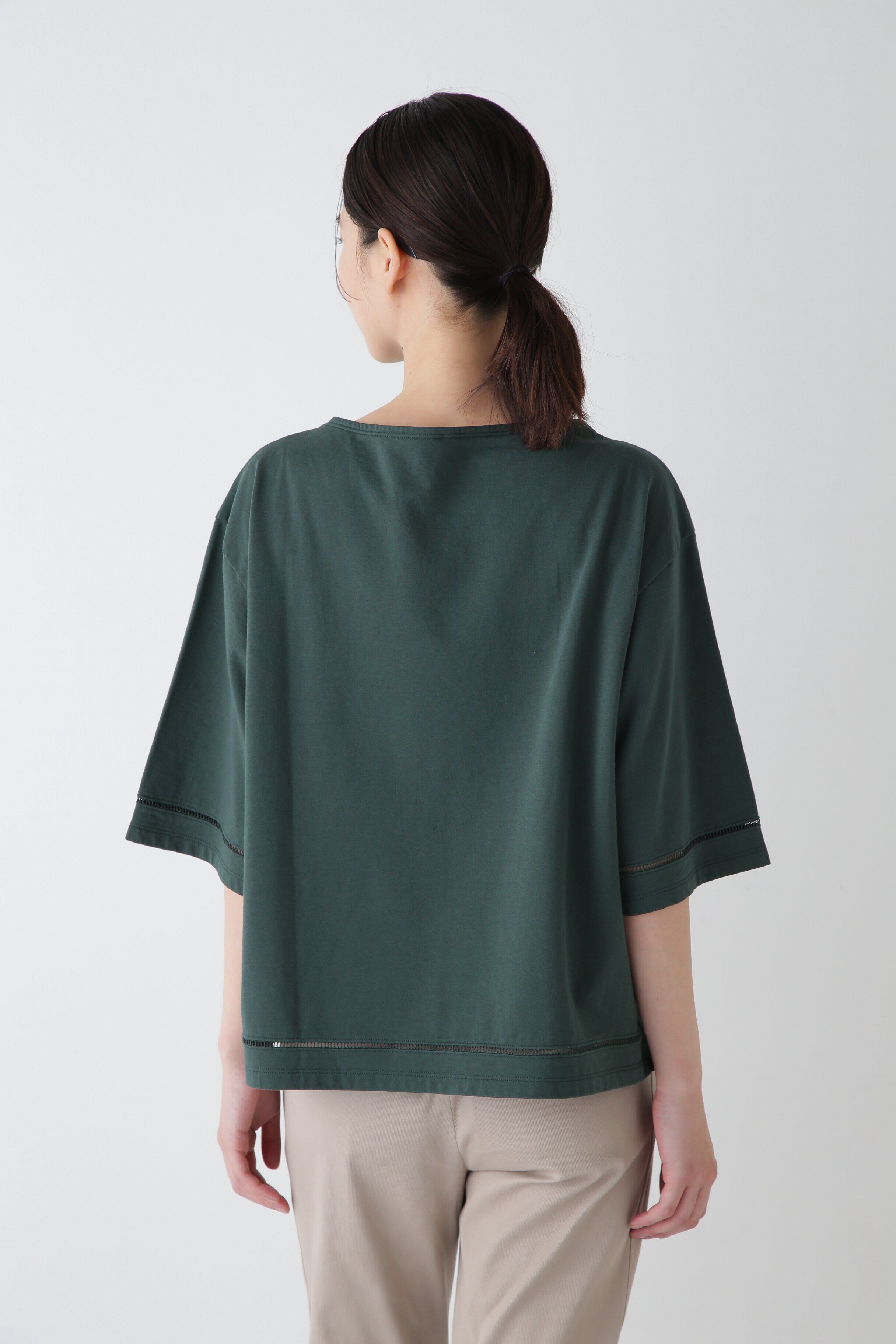  「◆ハイゲージ裏毛レースコンビカットソープルオーバー」|Tシャツ・カットソー|