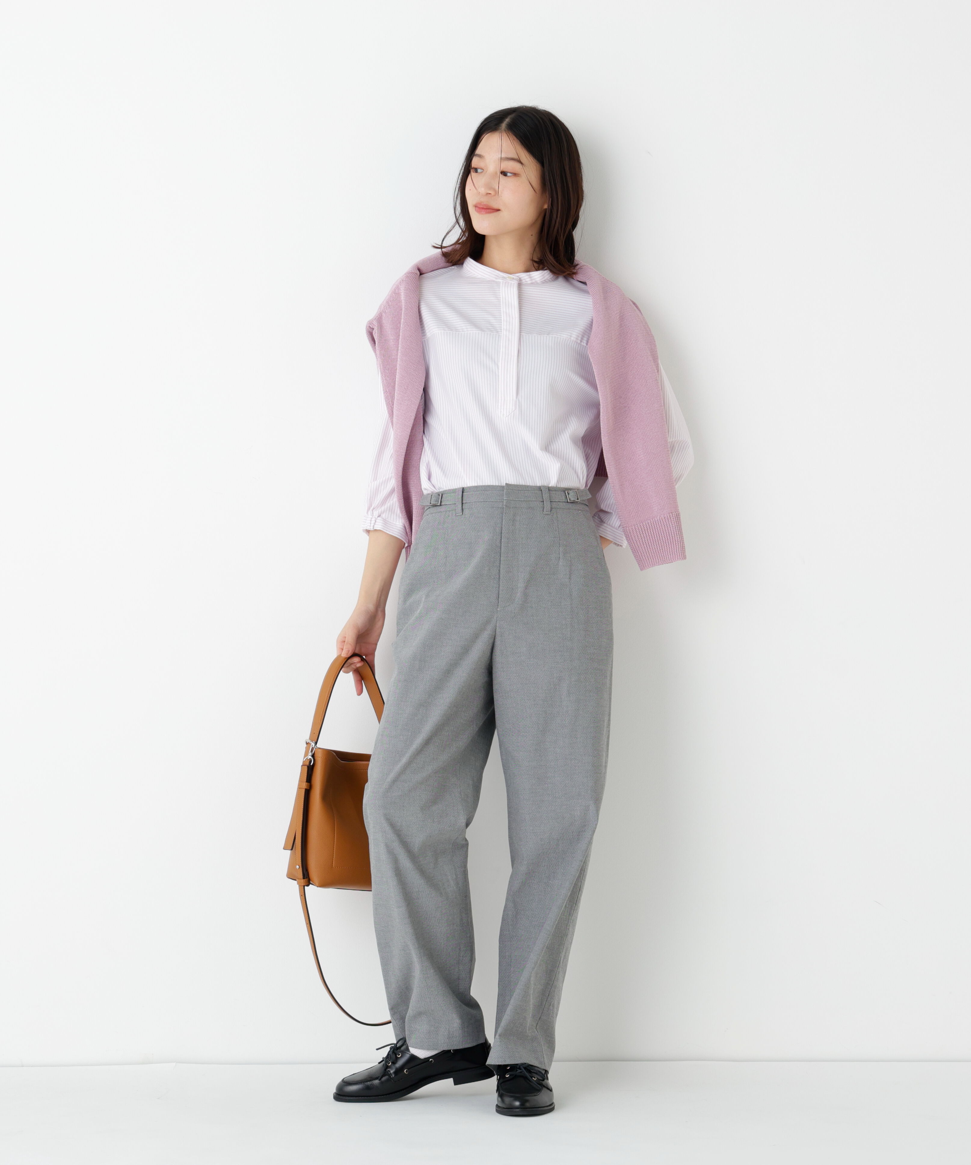  「◆《ウォッシャブル》鹿の子ジャージーバンドカラープルオーバー」|Tシャツ・カットソー|